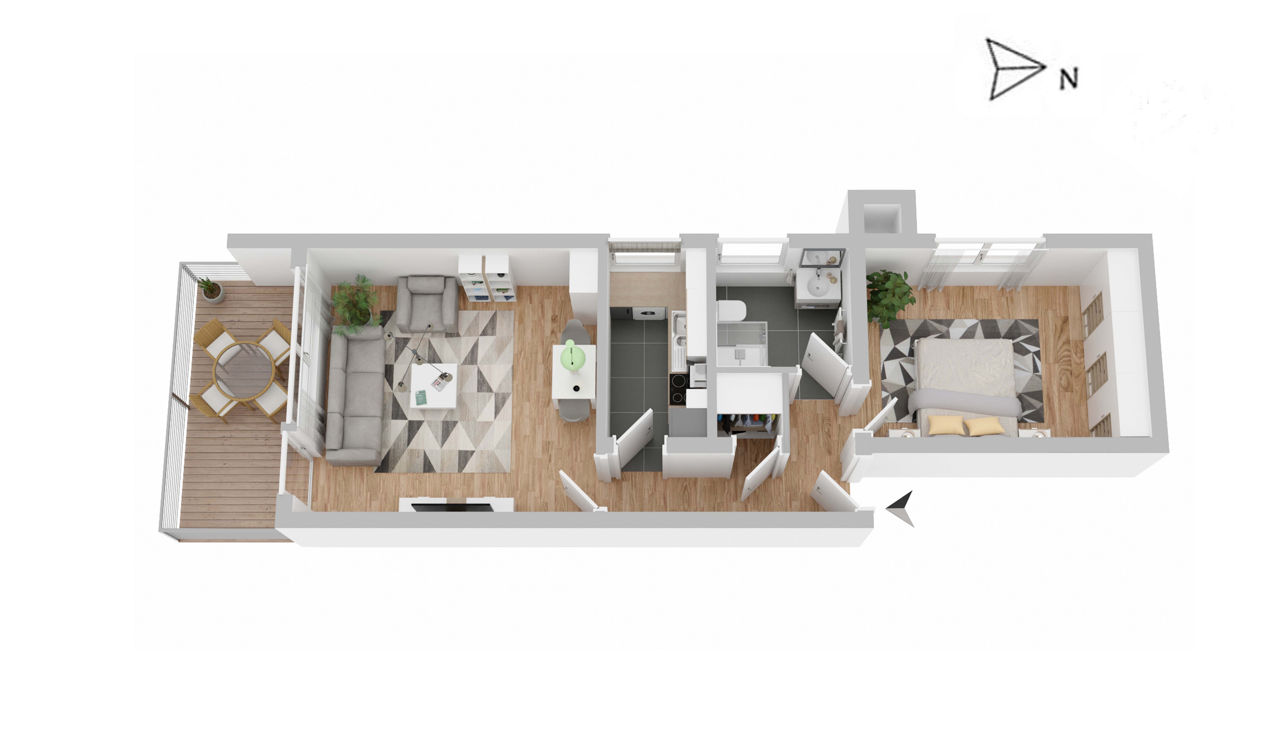 Praktische Zwei-Raum-Wohnung in Aussichtslage mit separater Küche, Duschbad und TG-Platz • vermietet