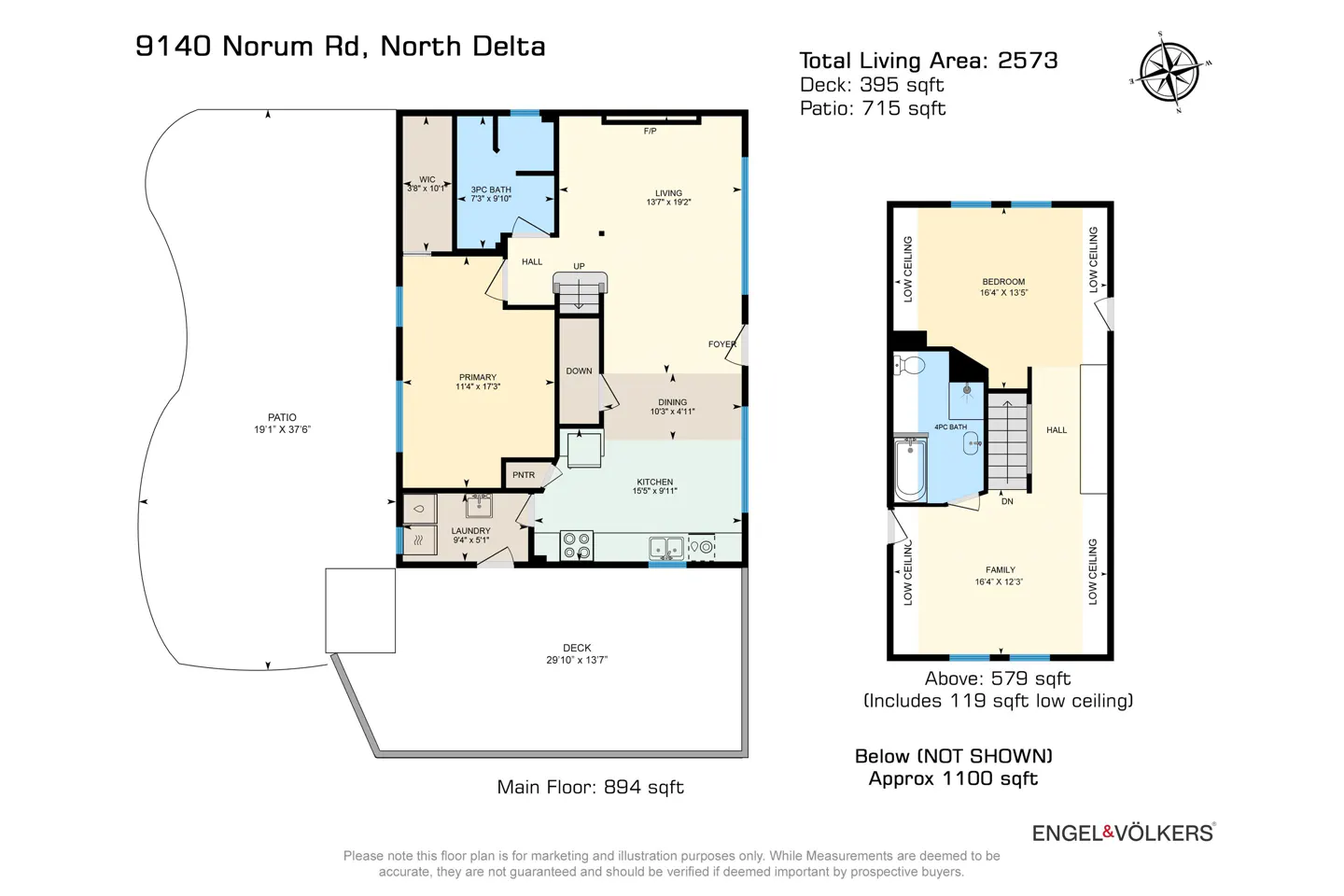 Floor plan for 9140 Norum Rd, showing main floor and upper level layouts with room dimensions and total living area.