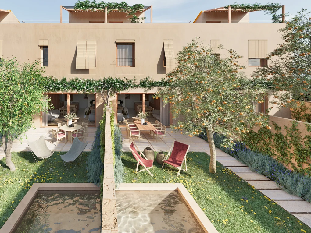 Ökorustikale Stadthäuser mit privaten Swimmingpools in Sencelles