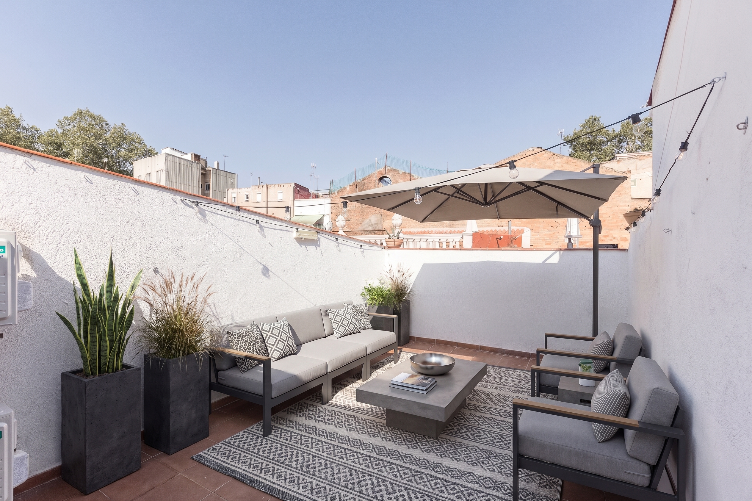 Charming renovated 3-bedroom house with two terraces in a historic passageway in Barcelona [AI-modified]