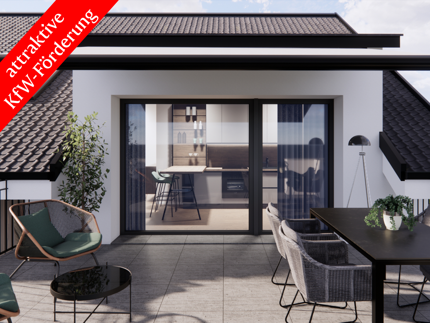Pentling: Wohnkomfort mit Stil                                                         in einem KfW-Effizienzhaus 55                                                                         3-Zimmer-Dachterrassenwohnung
