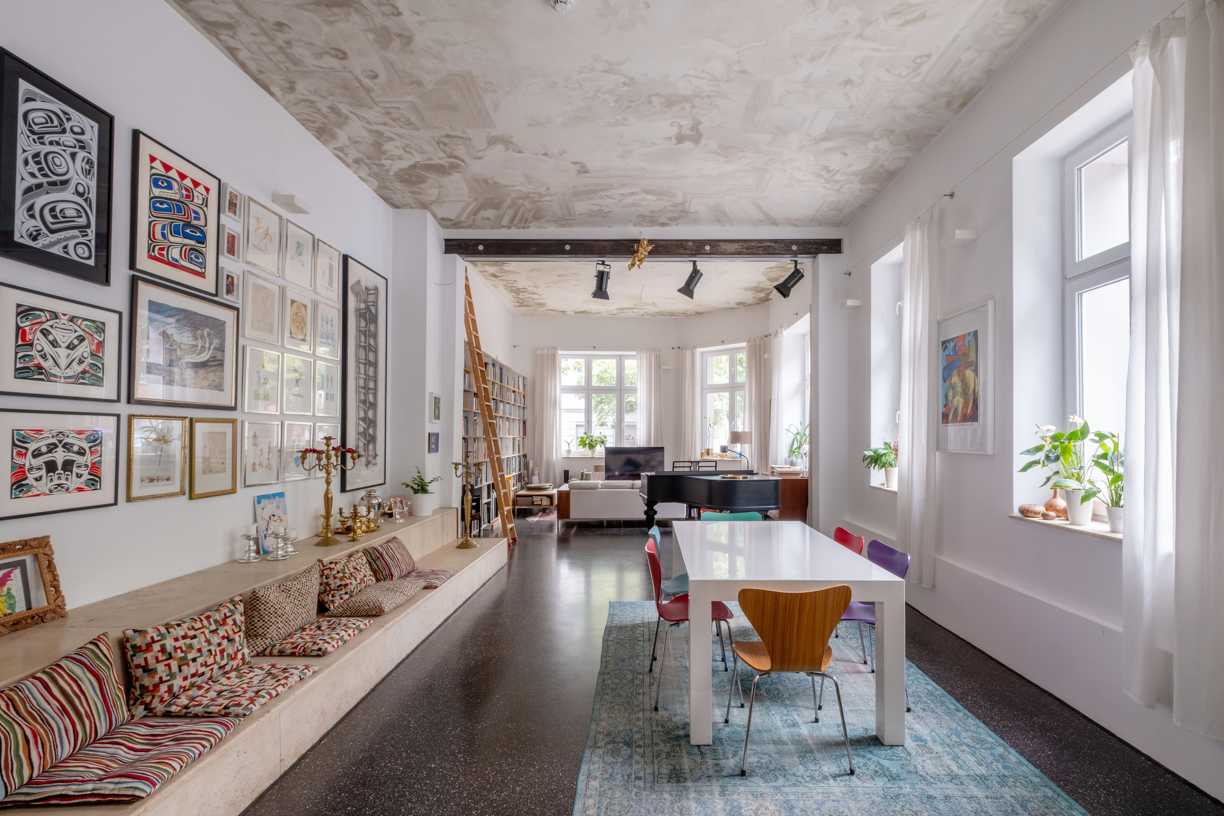 Exclusive loft with a large living room, balcony, and green views near Arkonaplatz