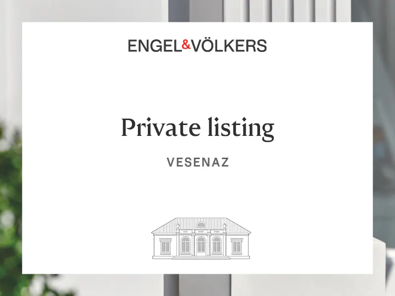 Engel & Völkers "Private Listing" sign in Vesenaz, featuring a line drawing of a house.