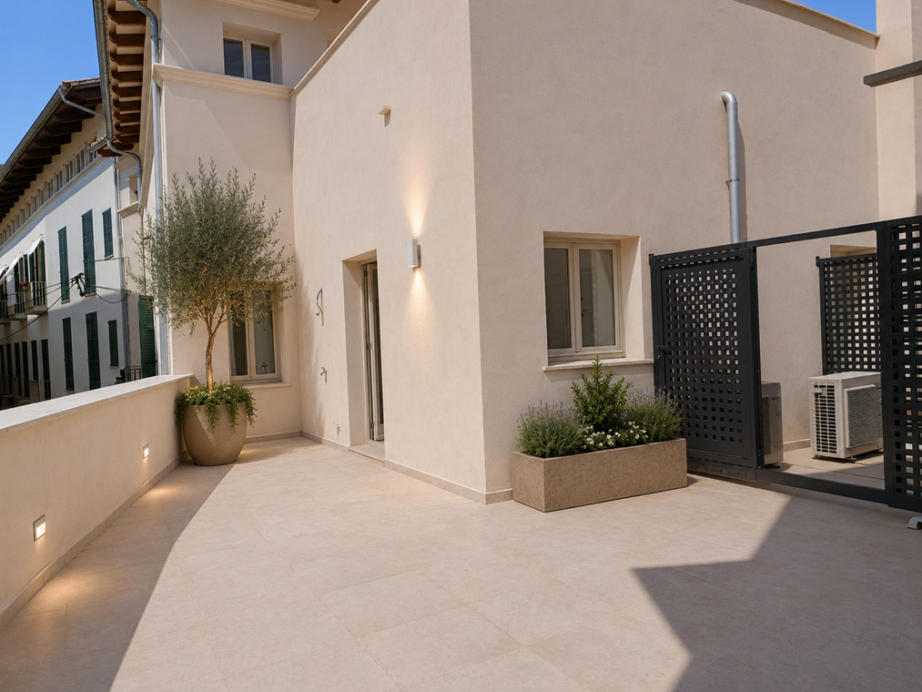 First occupancy old-town apartment with private terrace, balcony and pool