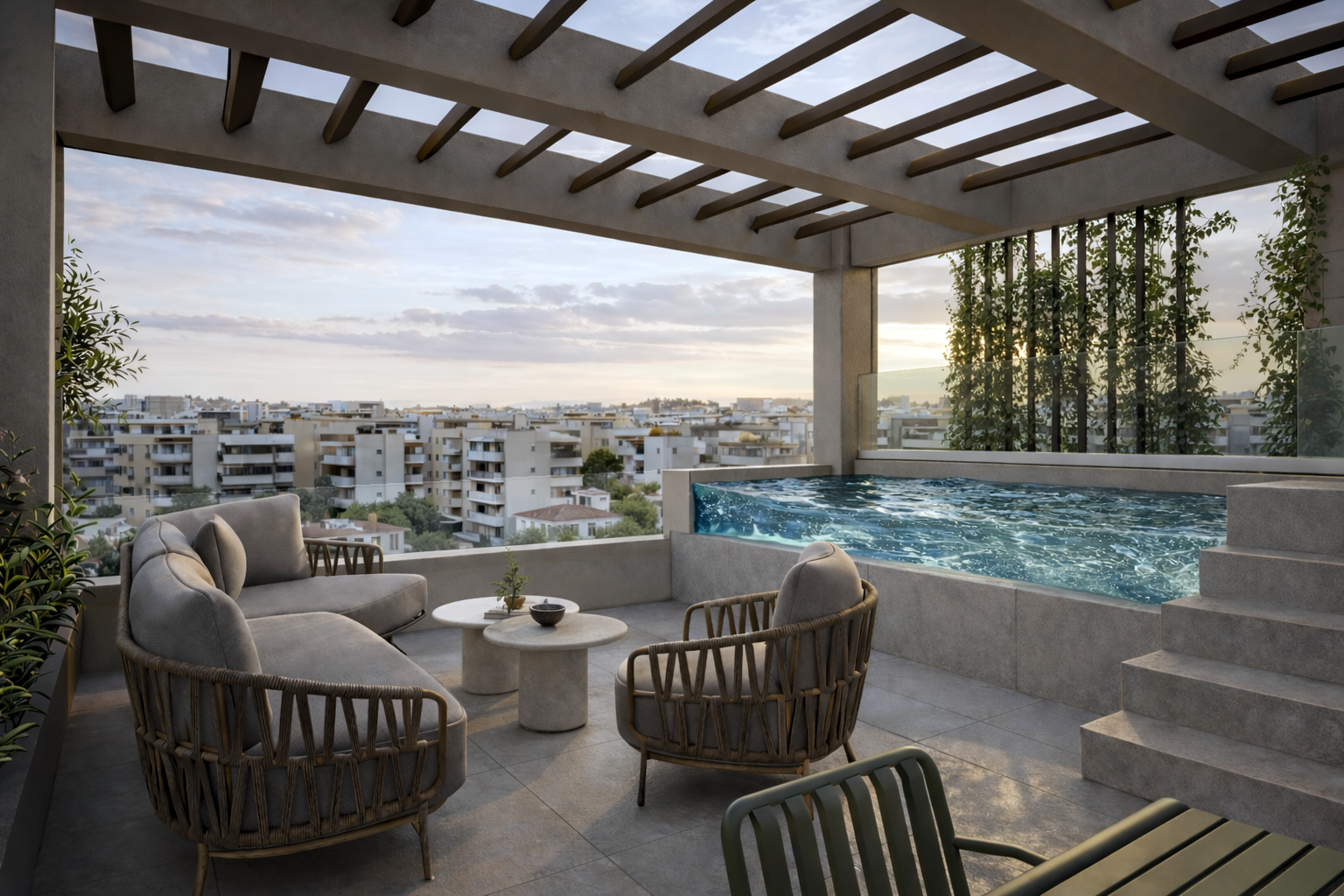 Newly built maisonette with private roof and pool