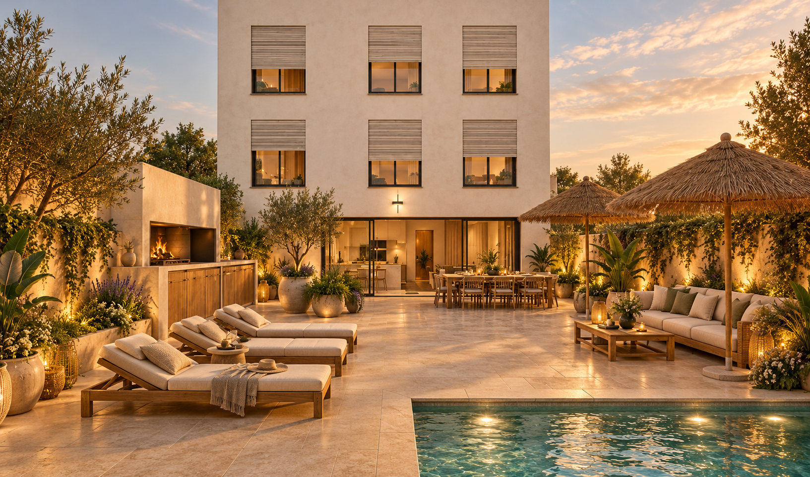 Designer ground-floor apartment with private pool near the beach