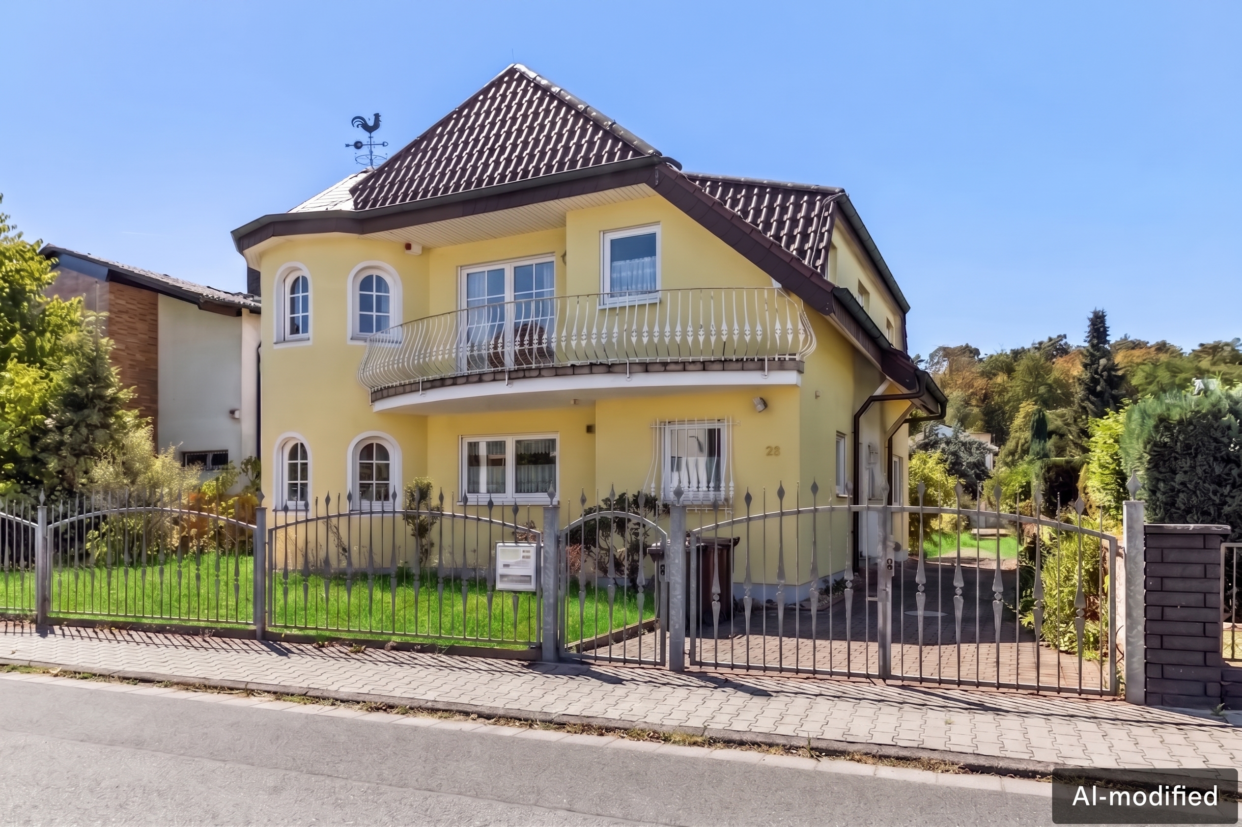 Spacious family home with fireplace, garden, terrace and four garages in Rödermark [AI-modified]