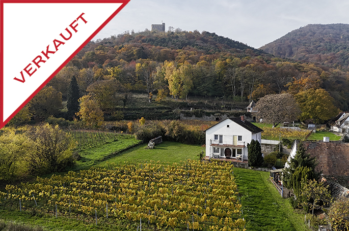 **VERKAUFT**Einzigartig: Areal mit 2 Häusern, 2 Bauplätzen und Weitblick unter Hambacher Schloss!