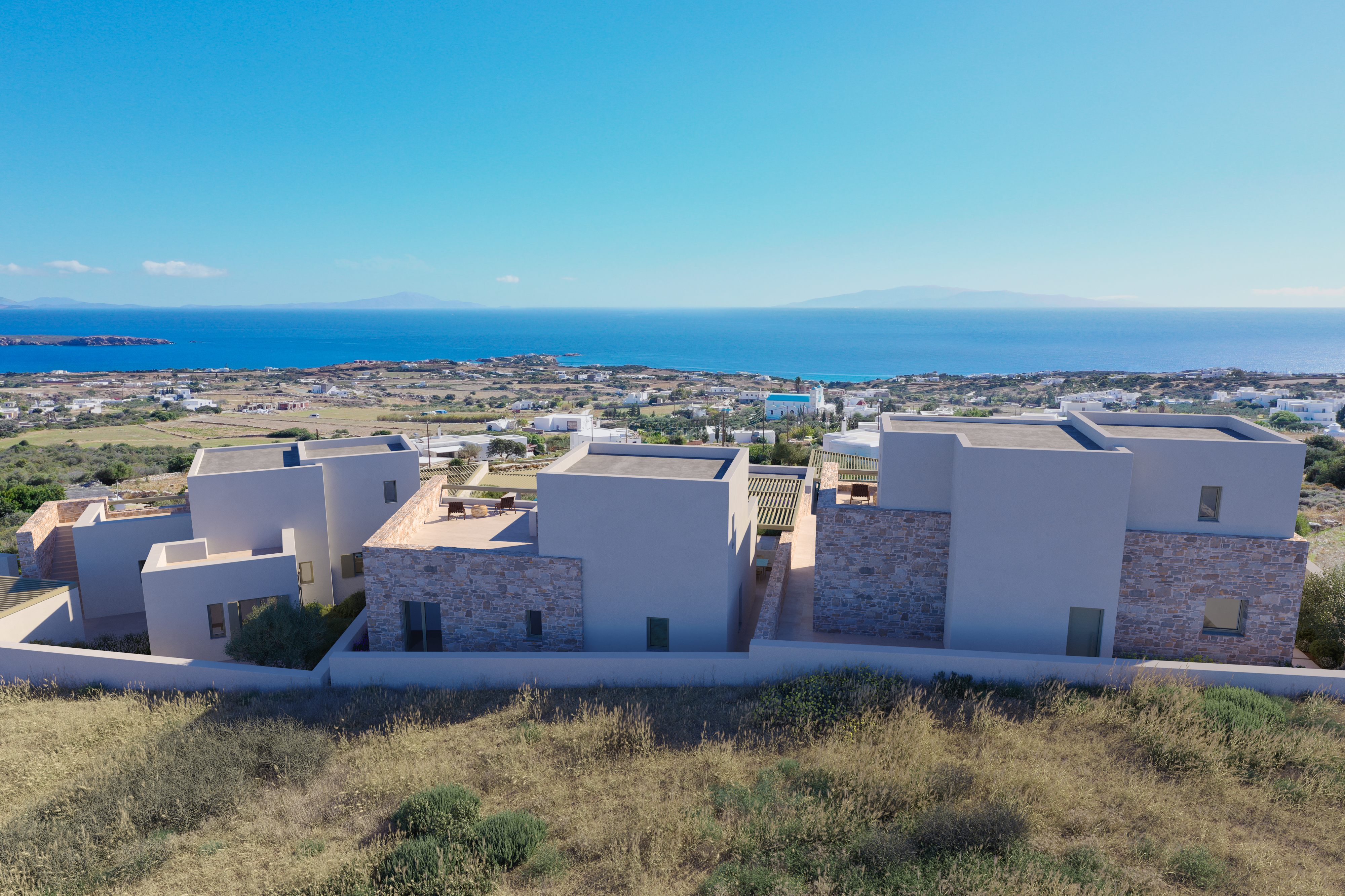 Four-bedroom under construction villa with panoramic sea views in Aspro Chorio, Paros
