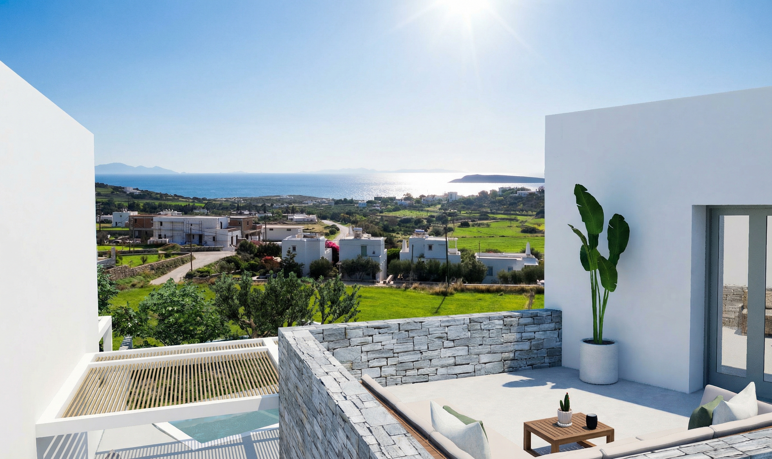 Semi-detached 3 bedroom  maisonette in Agkairia with private pool and sea view