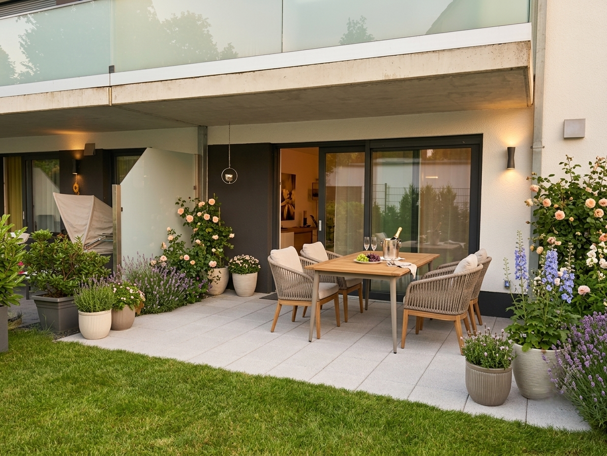 Exclusive apartment with terrace, private garden & two garage parking spaces