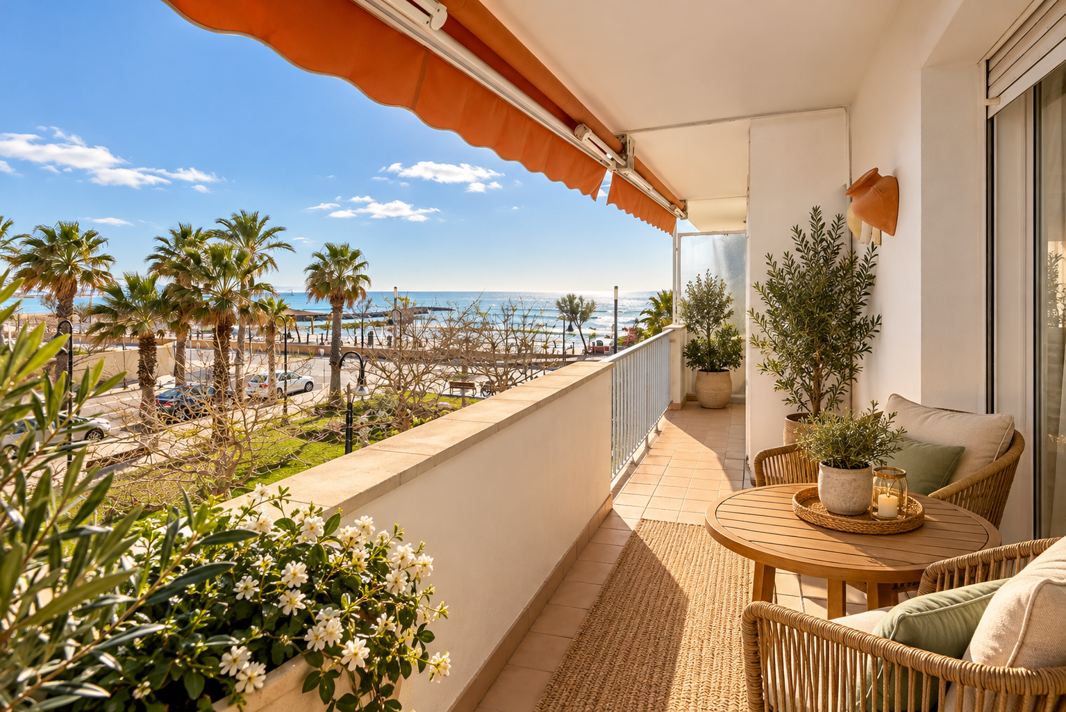 Bright apartment with balcony and sea view [AI-modified]