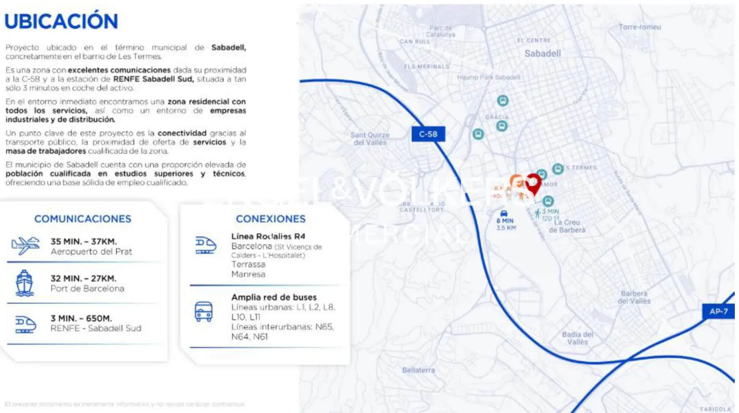 Map showing the location of Sabadell, Spain, with nearby cities and transportation routes highlighted.