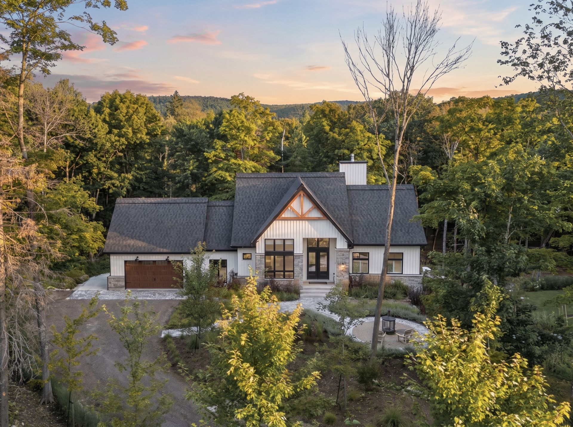 Blends harmoniously with its wooded surroundings