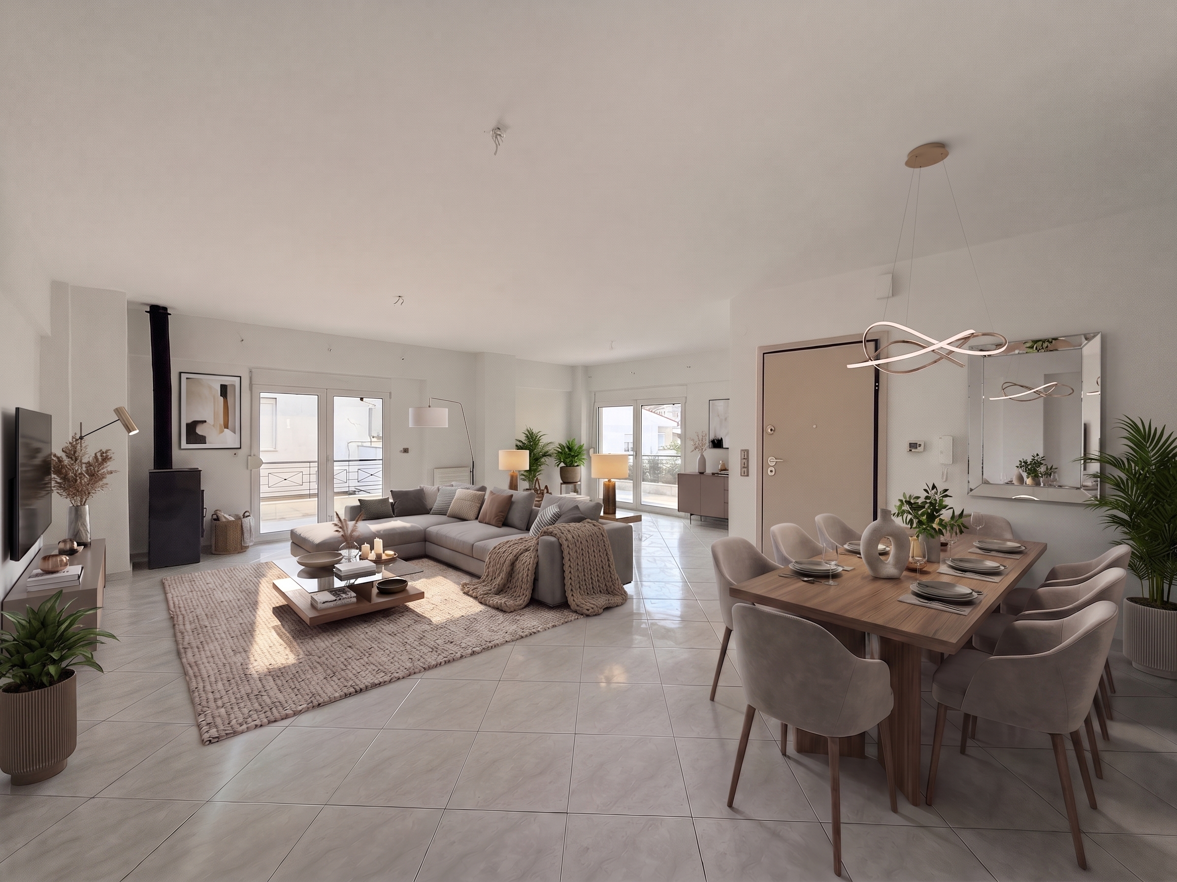 Spacious 134 sqm apartment with verandas and courtyard in Galini