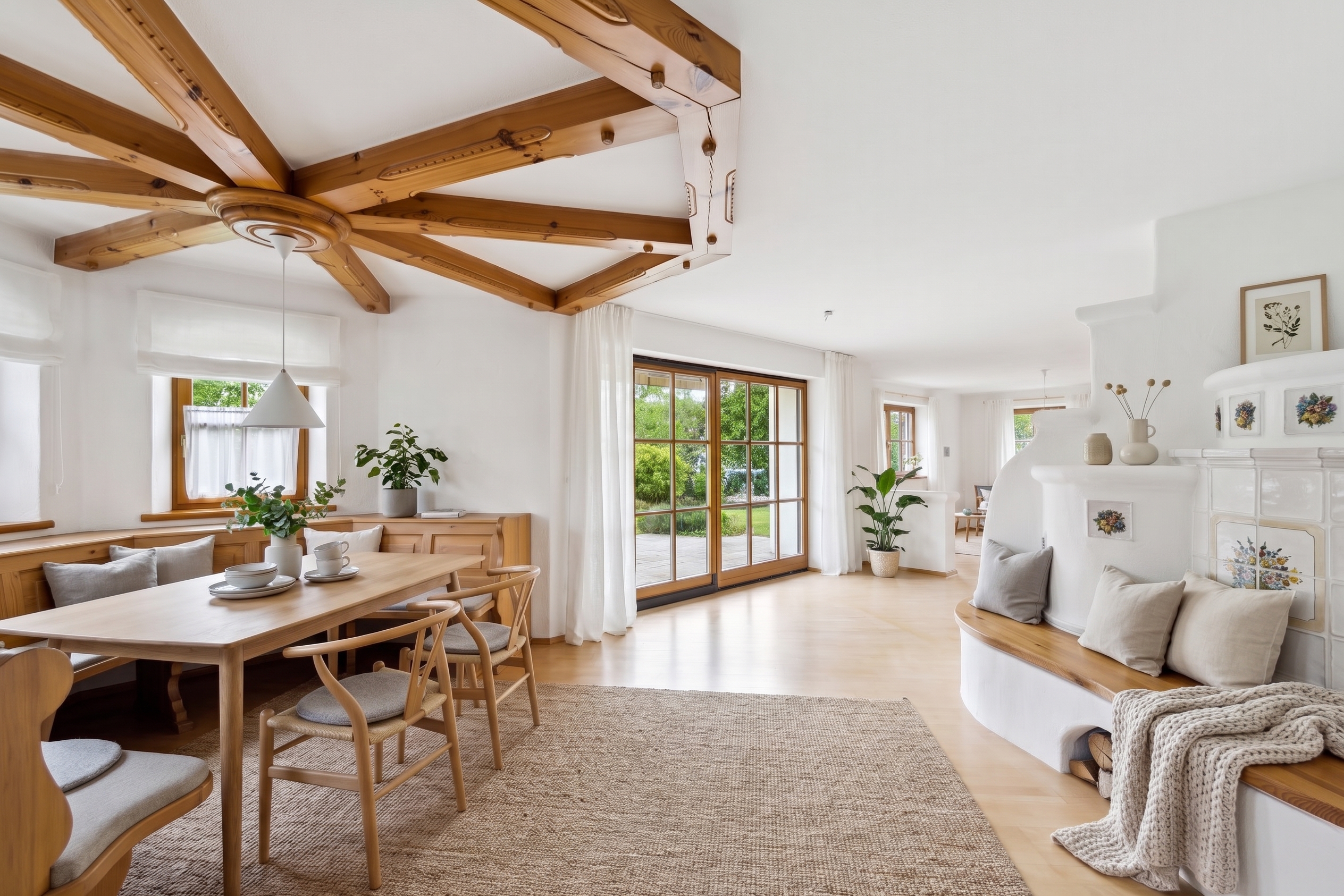 View of greenery: Charming family country house with large garden
