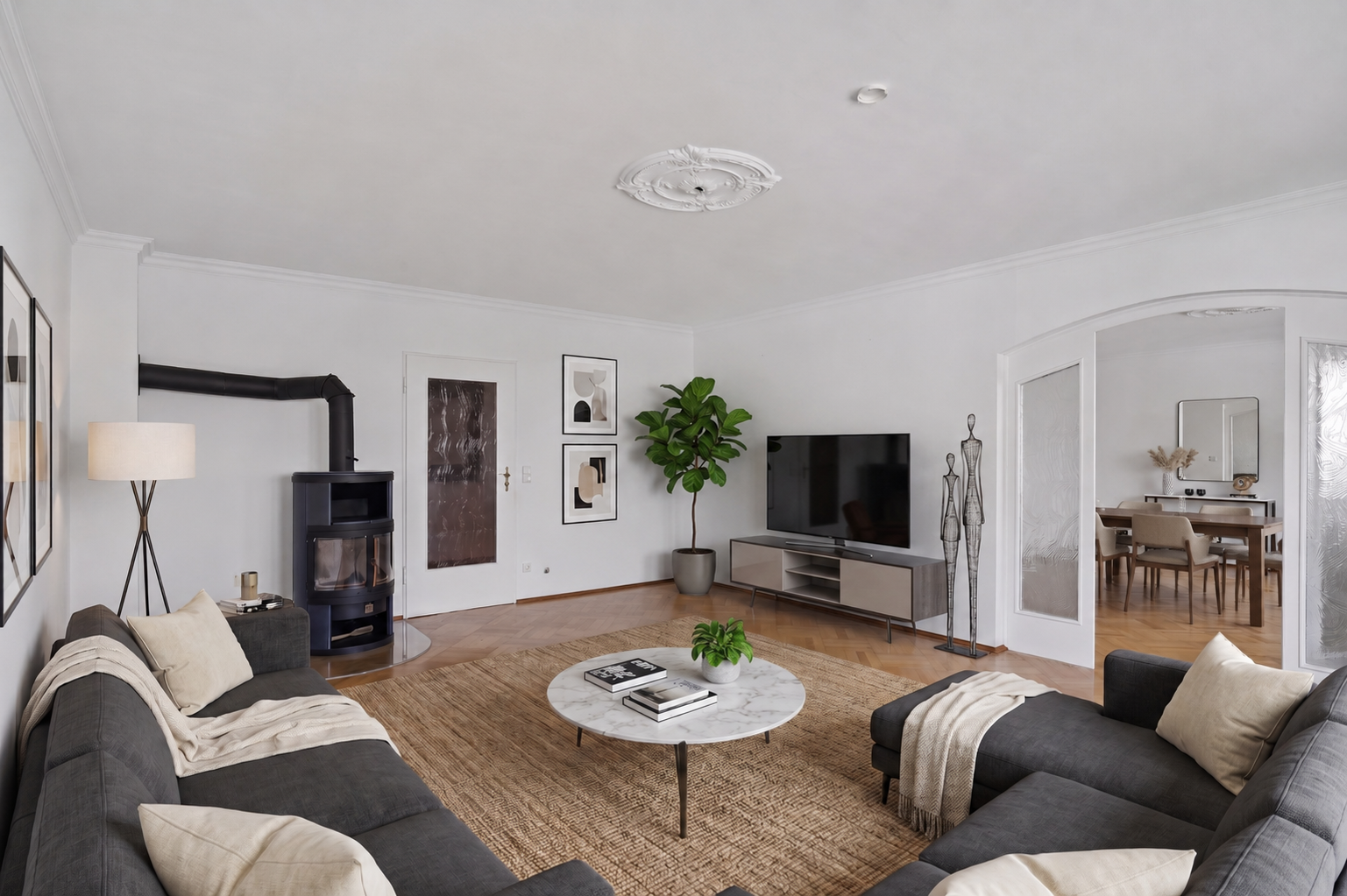 Stylish 3-room apartment with fireplace and balcony in Königstein [AI-modified]