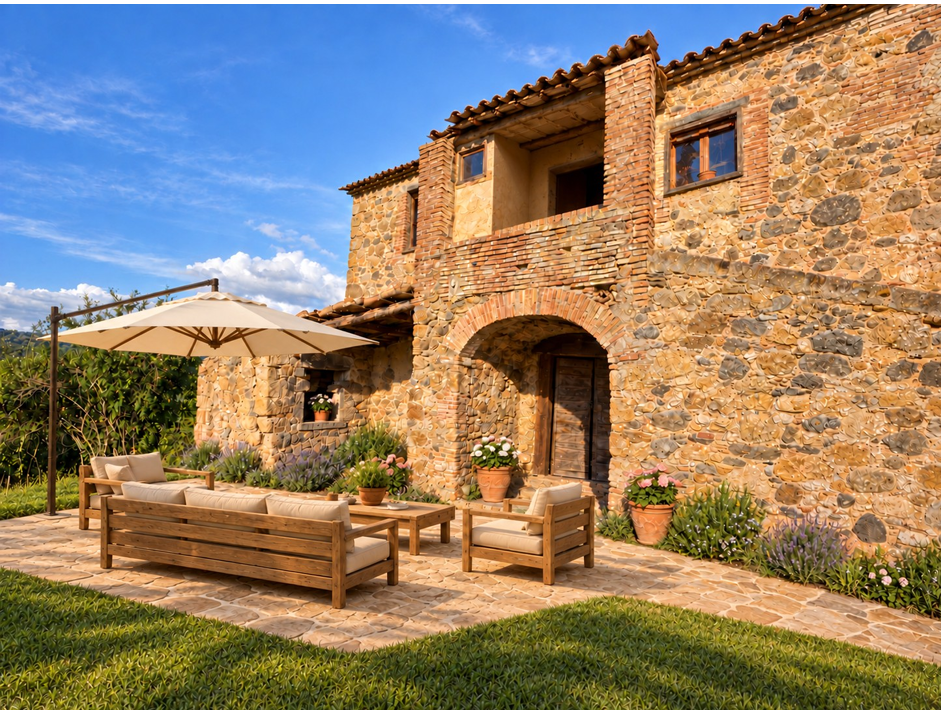 Exposed-stone farmhouse overlooking Civita di Bagnoregio
