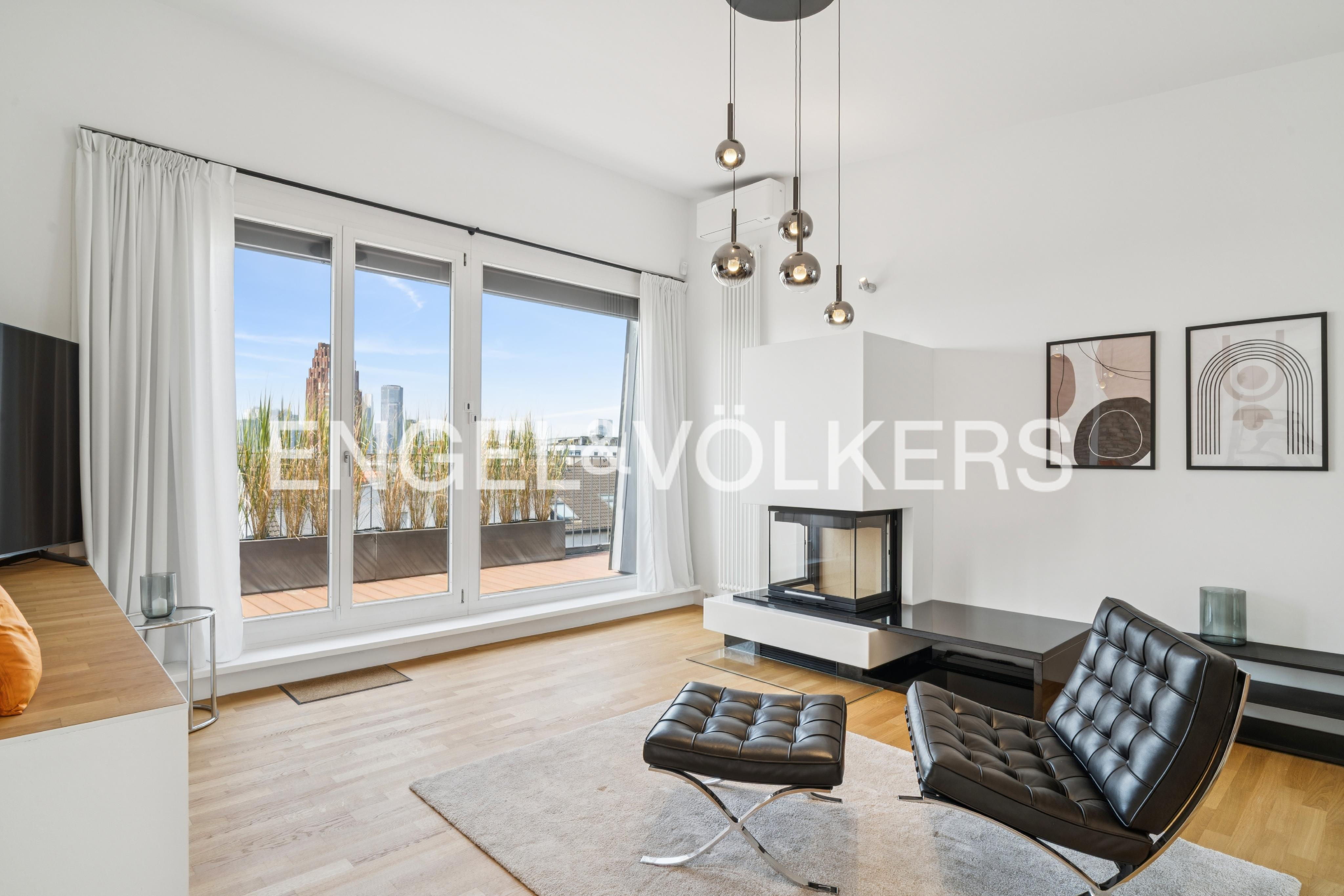 Exklusiv möbliertes Penthouse mit Blick über Frankfurt