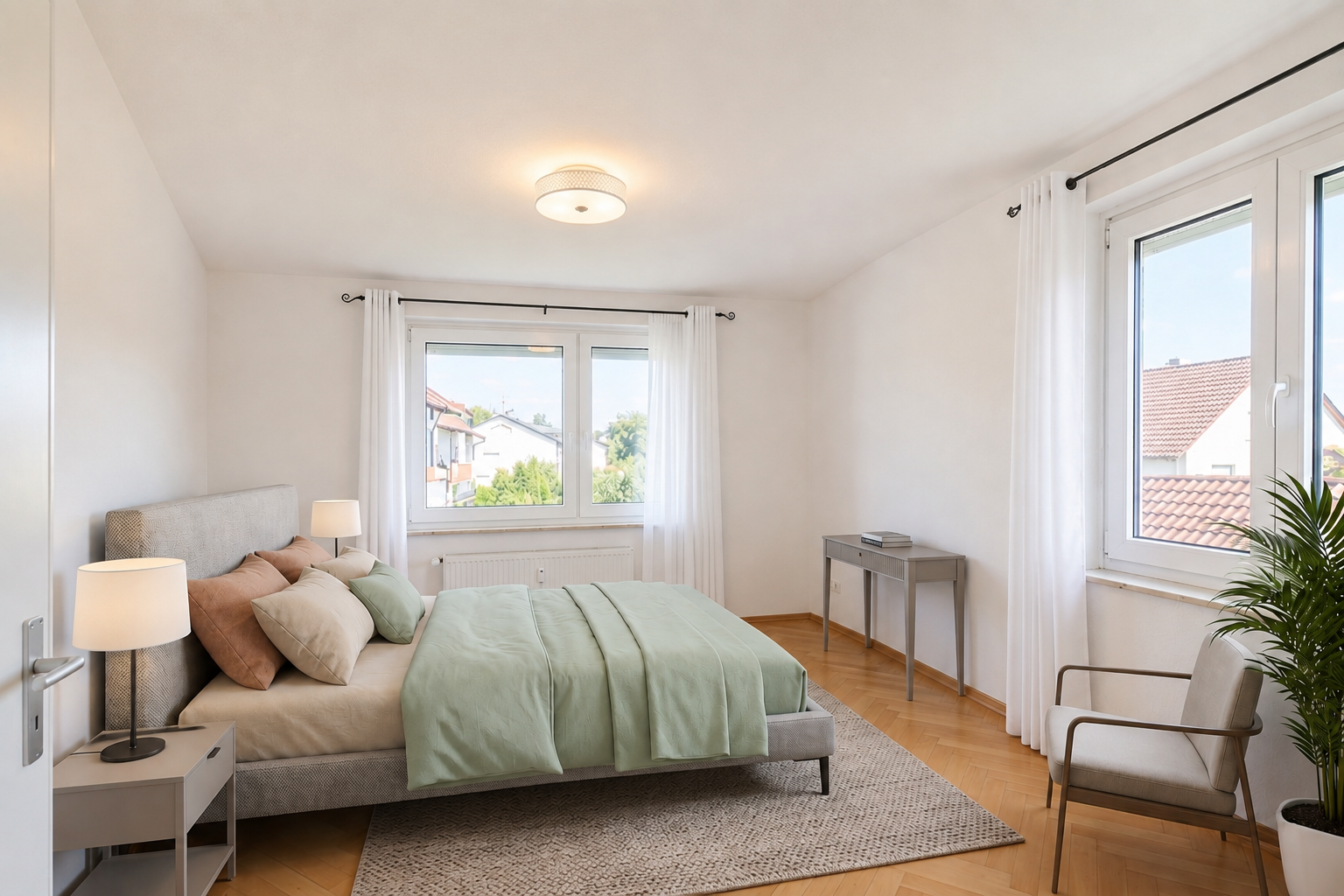 Lichtdurchflutetes Eigenheim mit Westbalkon und Garten
