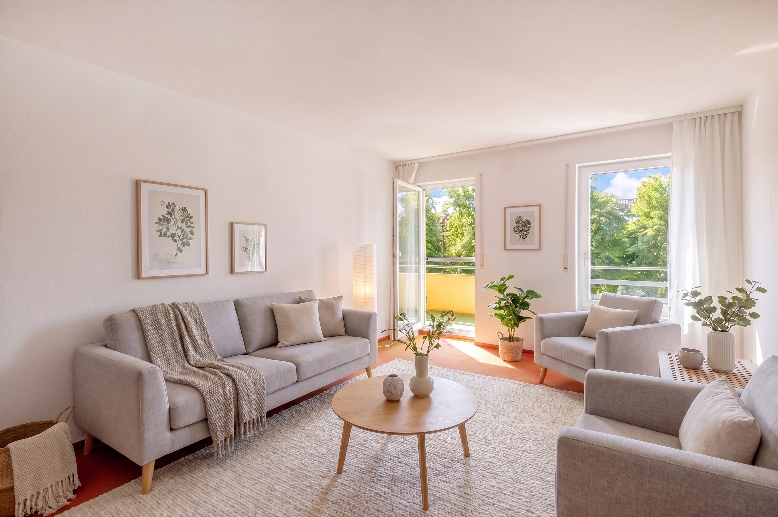 Urban family idyll with garden oasis – 3-room apartment with loggia [AI-modified]