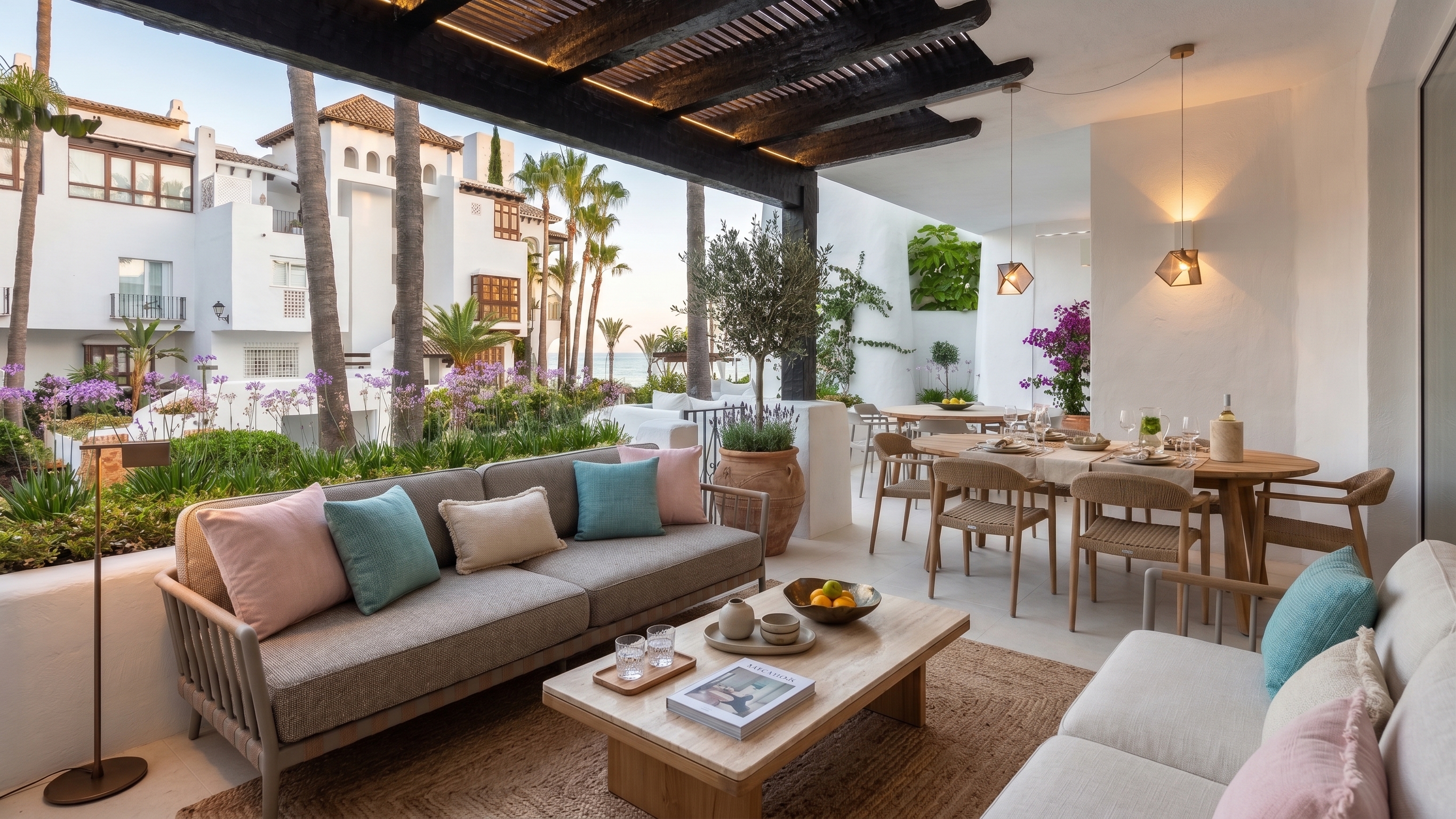Elegantes, modern gestaltetes Apartment in der Marina von Puente Romano [KI-modifiziert]