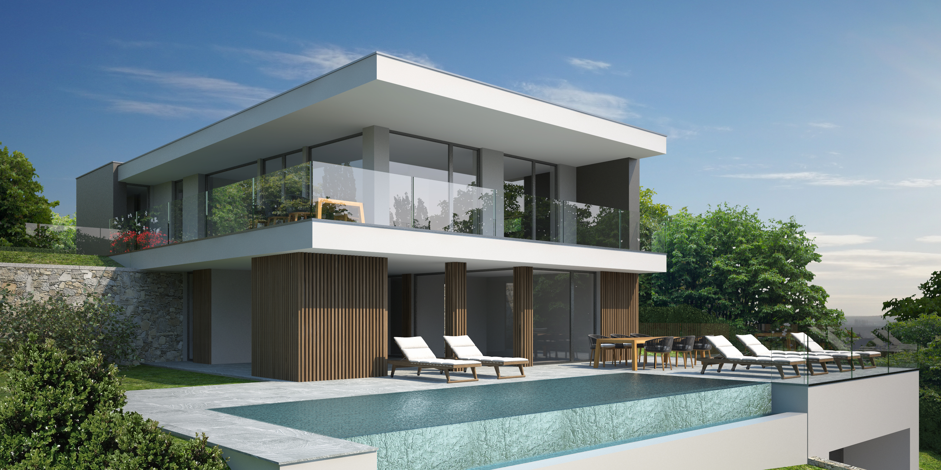 Moderne Villa im Bau mit Seeblick und Pool