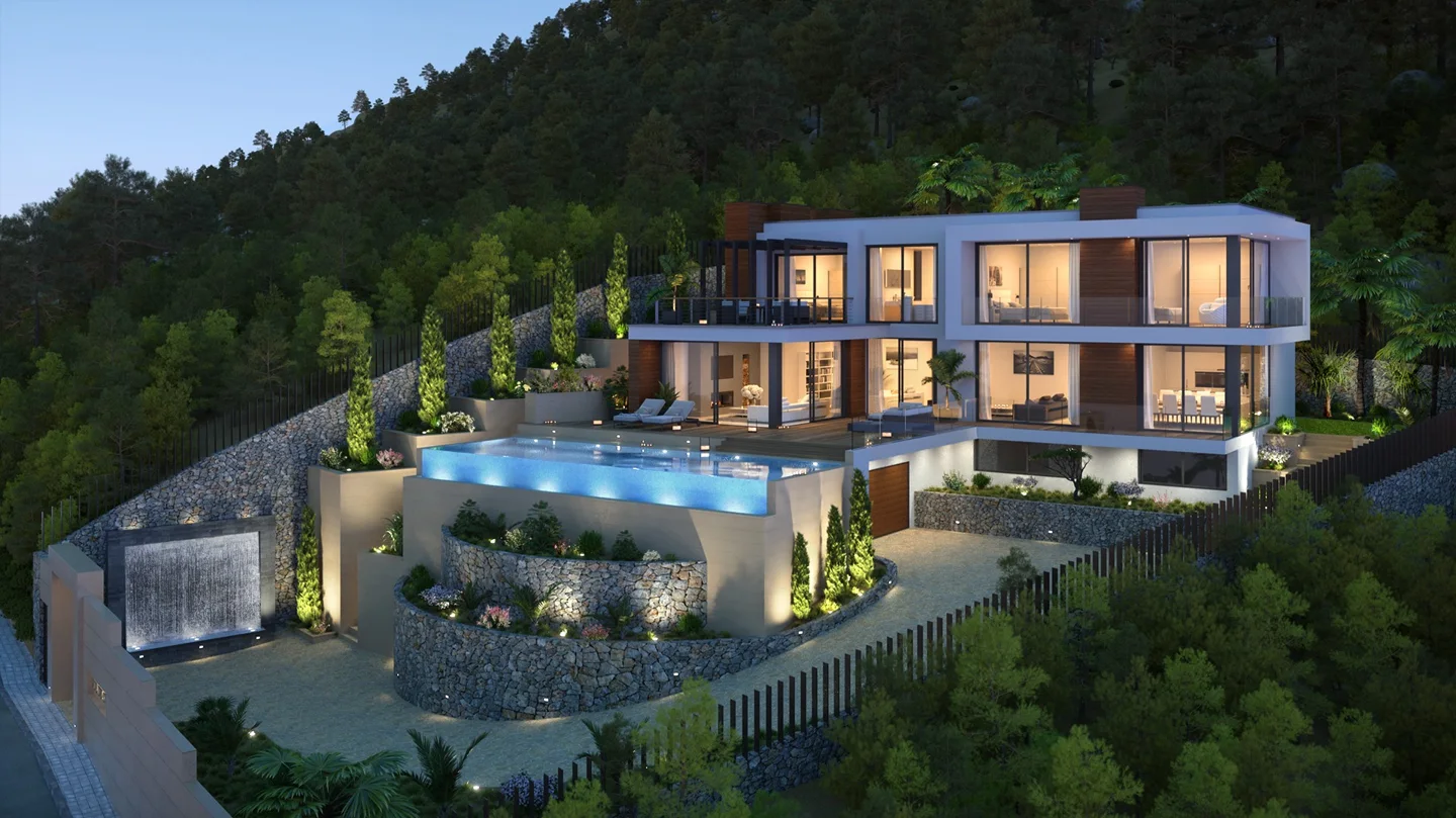 Building plot with license in Cala Llamp: Luxury villa with pool and panoramic views