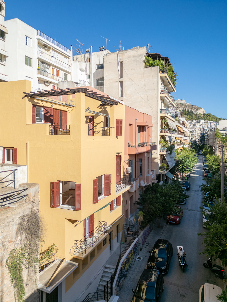 Four-storey interwar architectural building on Strefi Hill