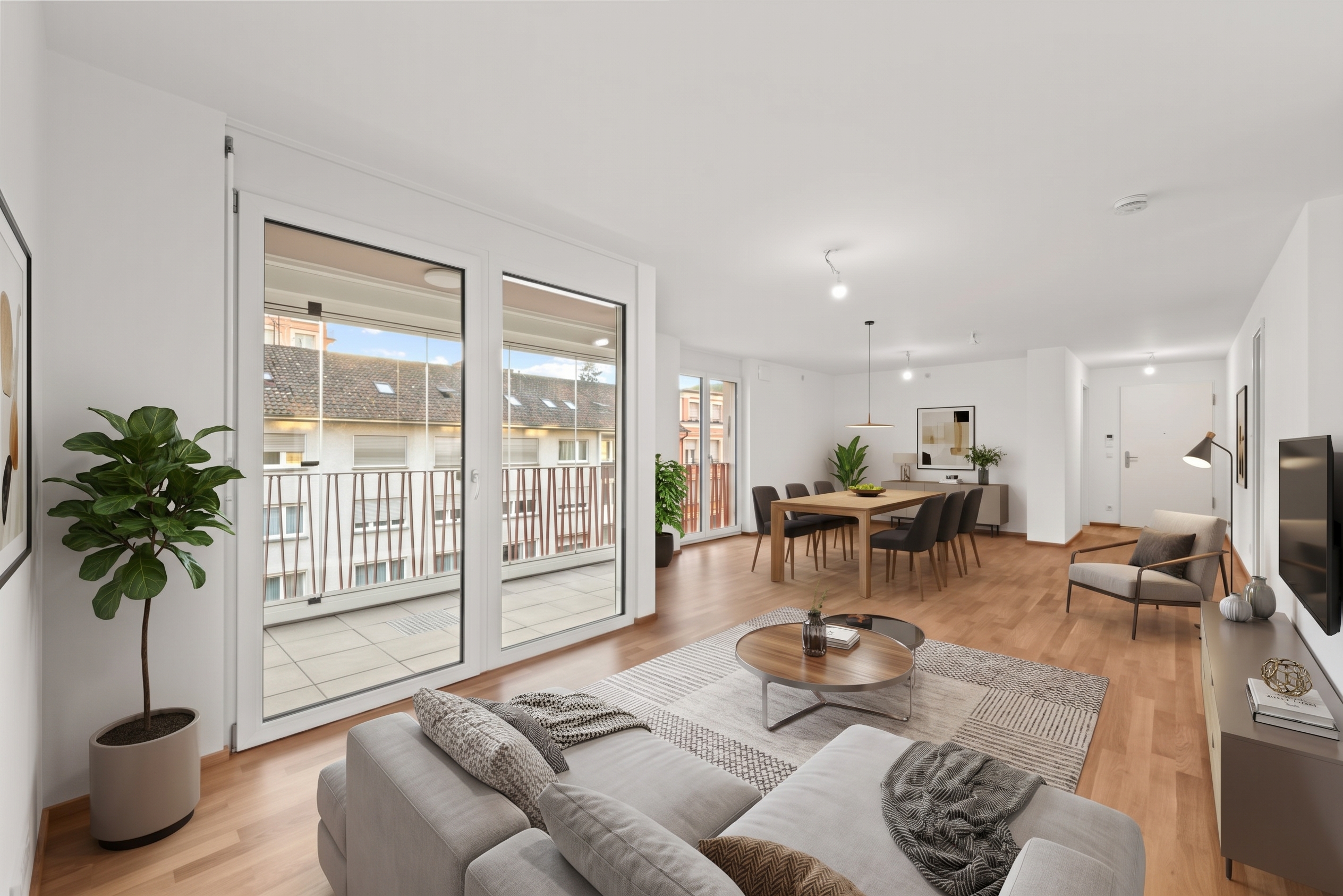 Scheffealreal: Freiraum für Familien – fünf Zimmer mit Balkon und Loggia [KI-modifiziert]