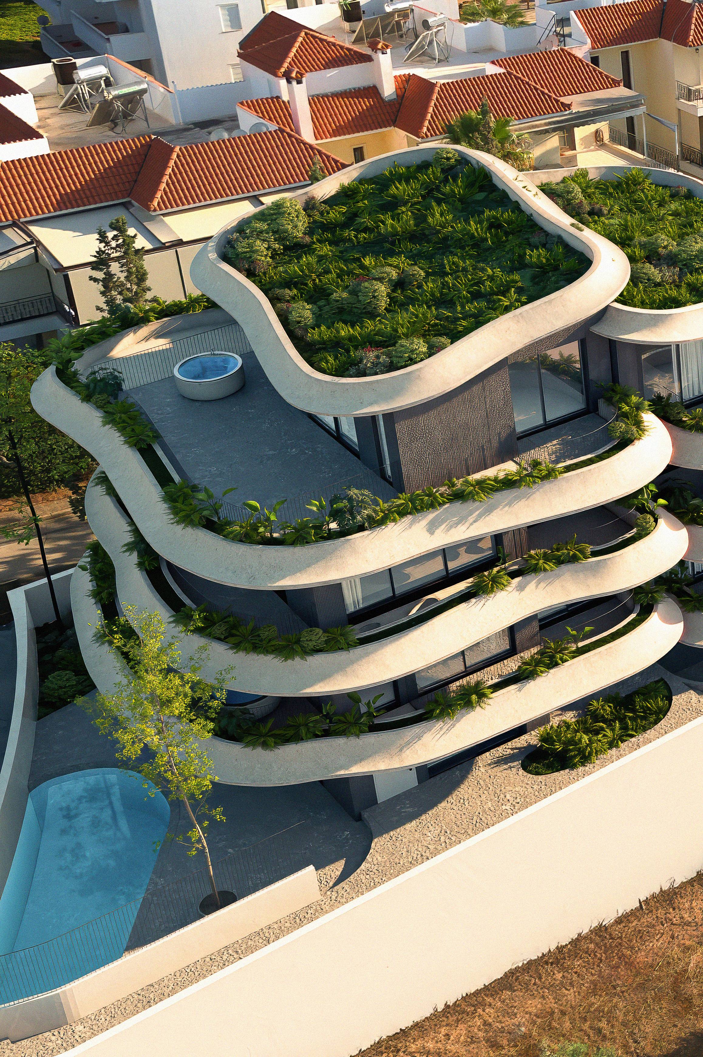 Modern duplex with private garden and  pool in a gated community in Voula