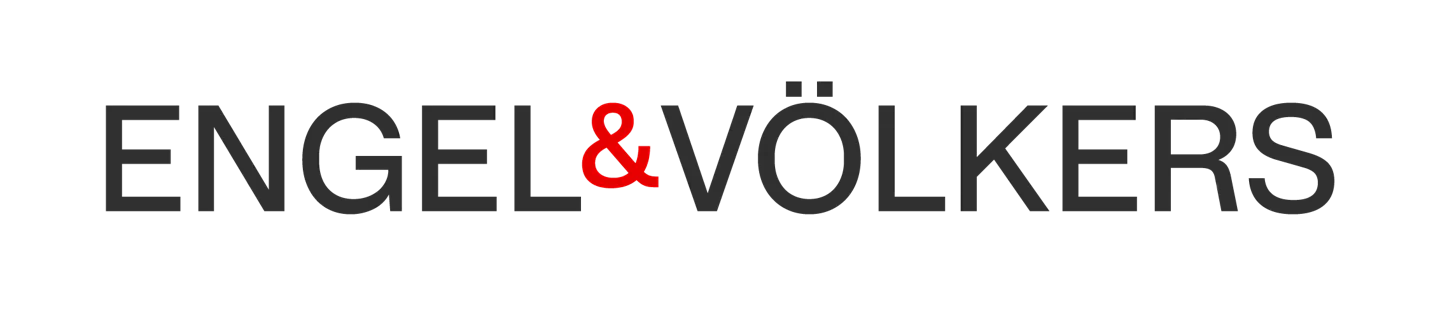 The Engel & Völkers logo featuring grey text with a red ampersand on a black background.