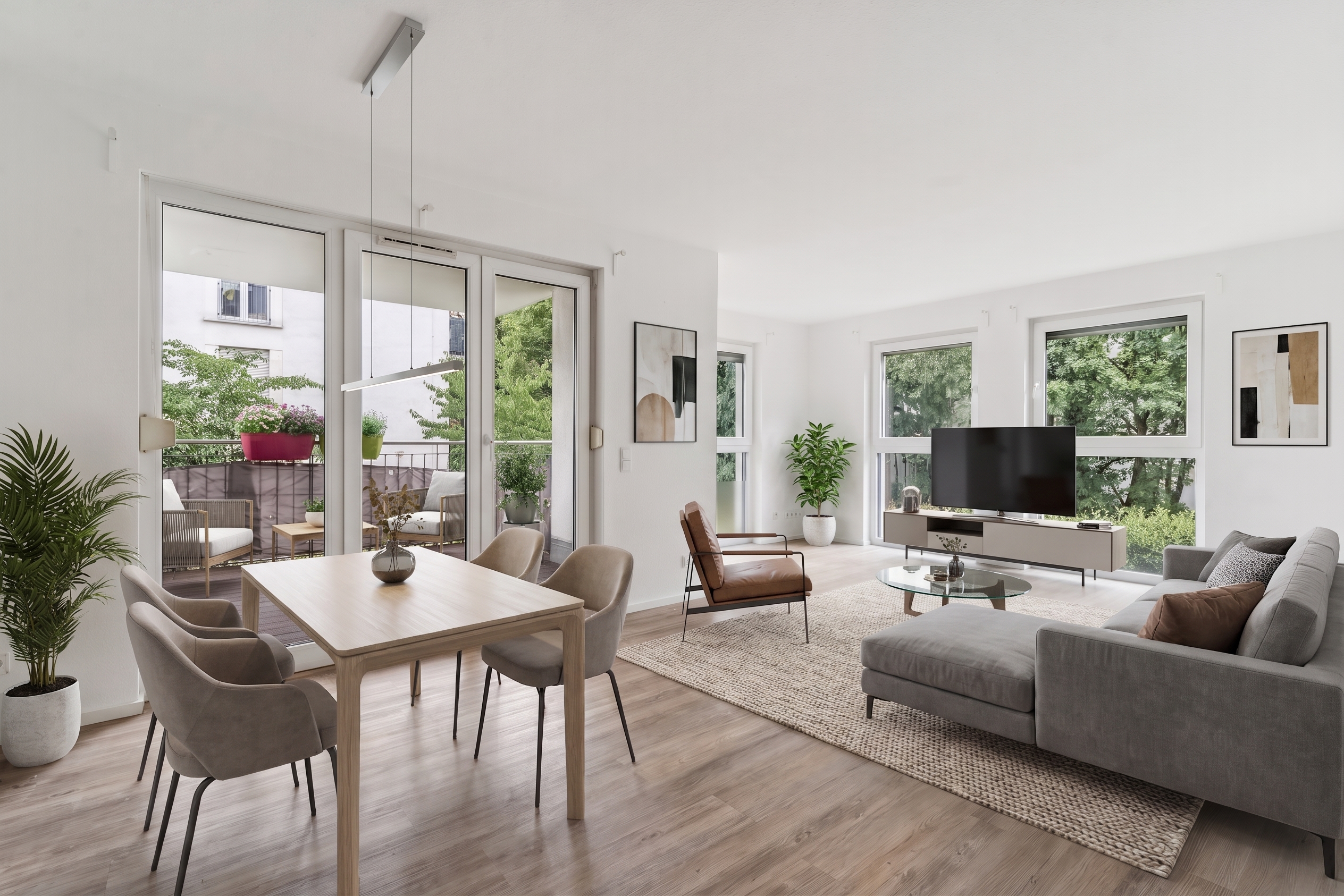 Spacious, modern four-room apartment with two balconies in the Europaviertel district [AI-modified]