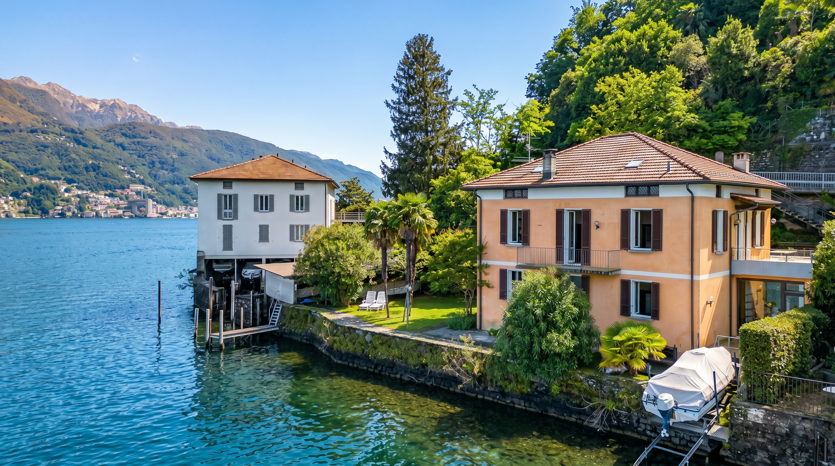 Lakefront villa with private boathouse