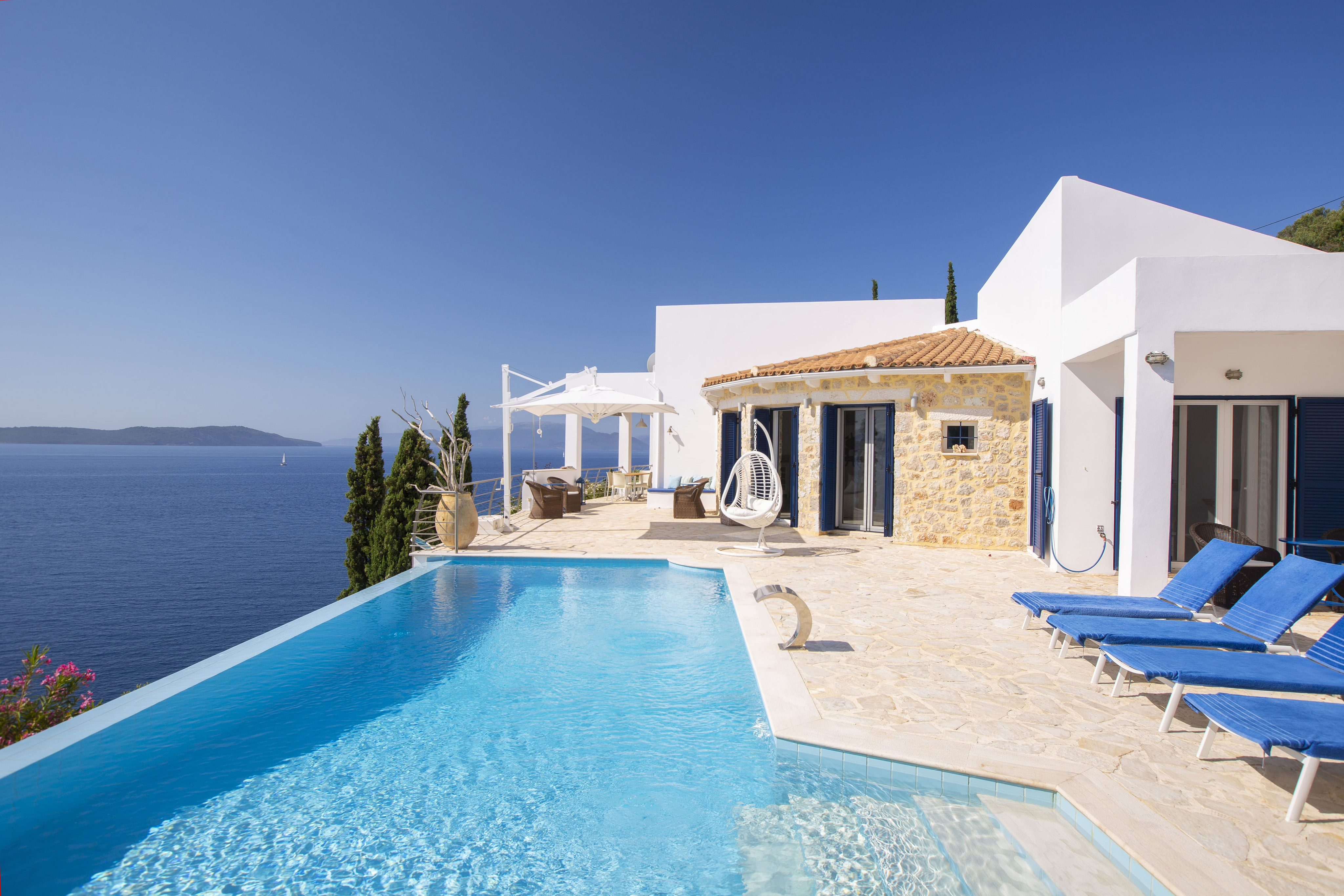 Τwo seafront villas with private sea access & pools in Sivota, Lefkada