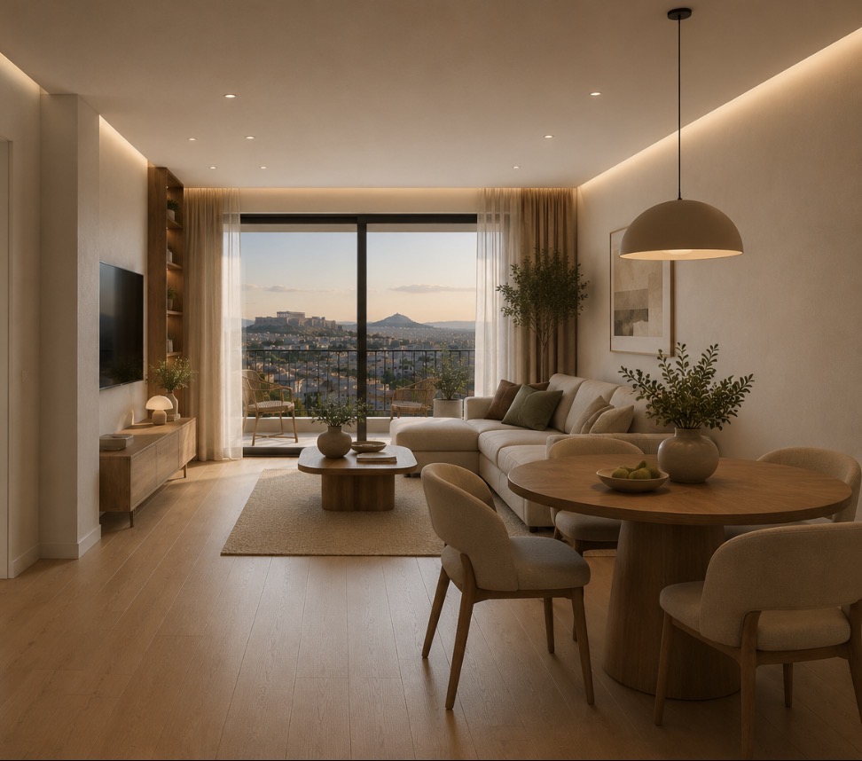 Newly built 5th floor apartment with Acropolis and Hymettus views