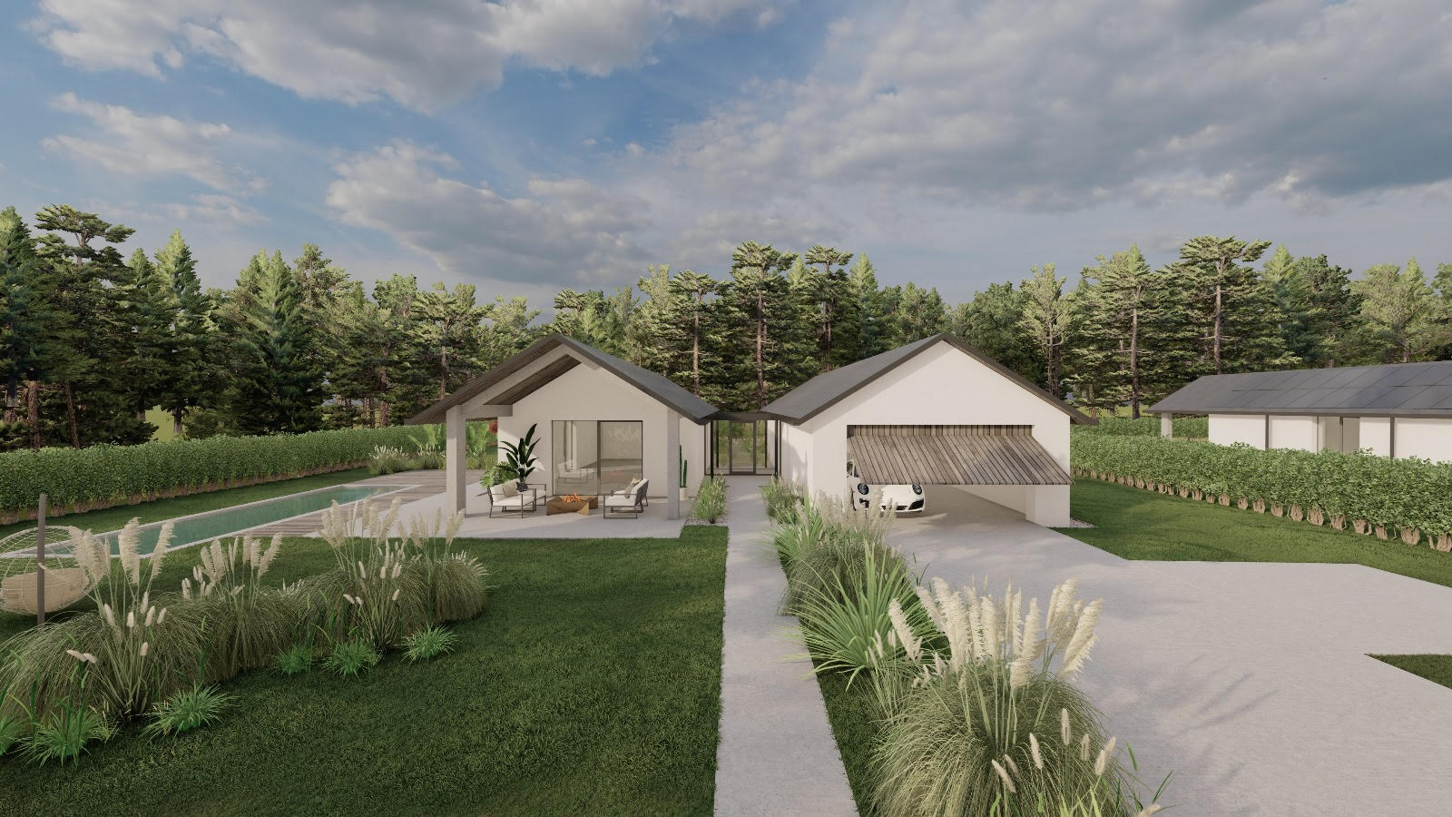 Buildable land with villa and pool to be completed