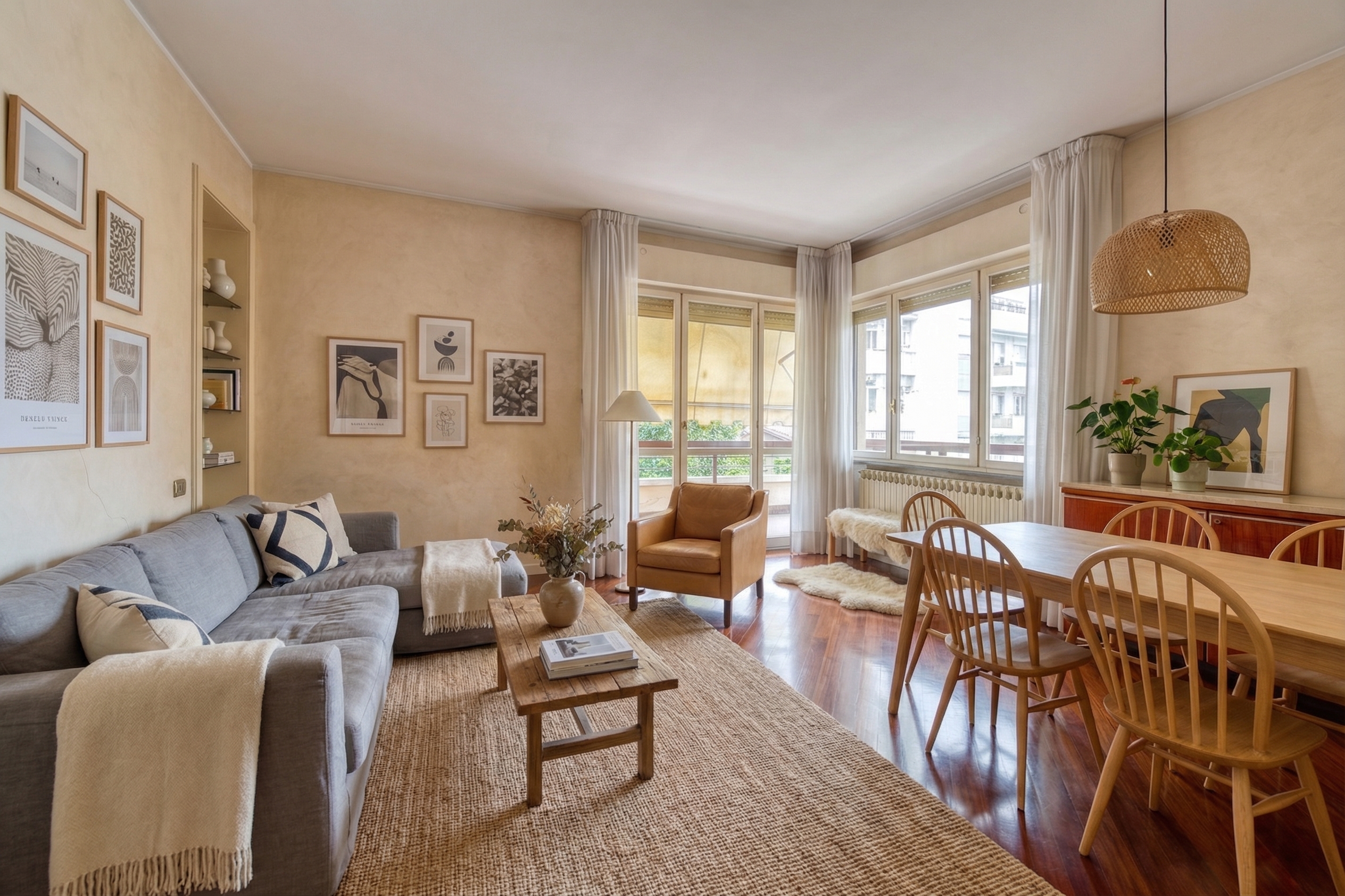 Elegant one-bedroom apt with terraces in upscale building [AI-modified]