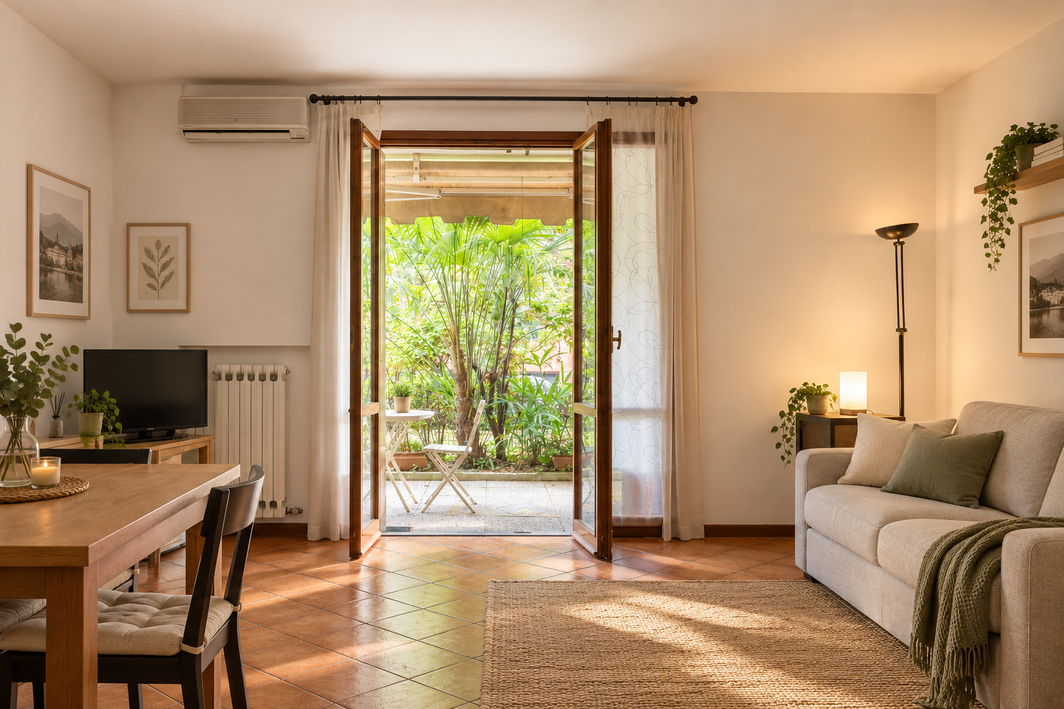 Studio apartment with garden and garage [AI-modified]