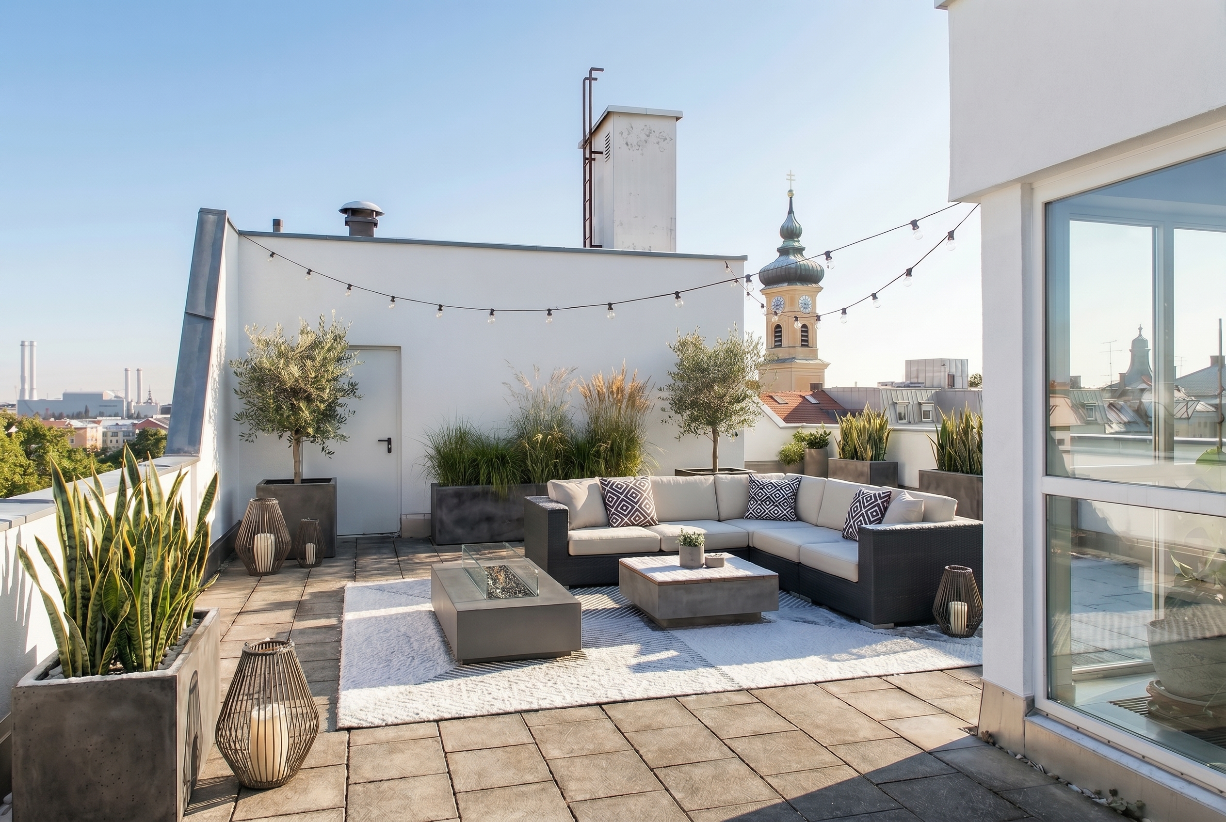 Exclusive penthouse apartment in Obersendling with large roof terrace, fireplace and sauna