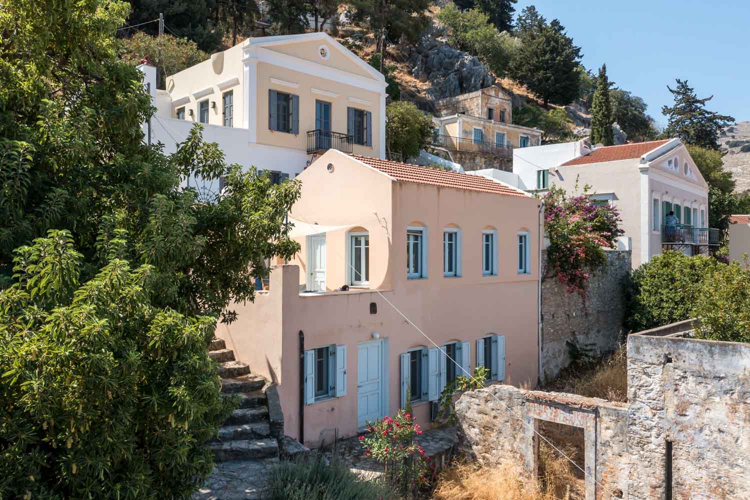 Renovated traditional two-story house with unique views of the sea and harbour in Symi