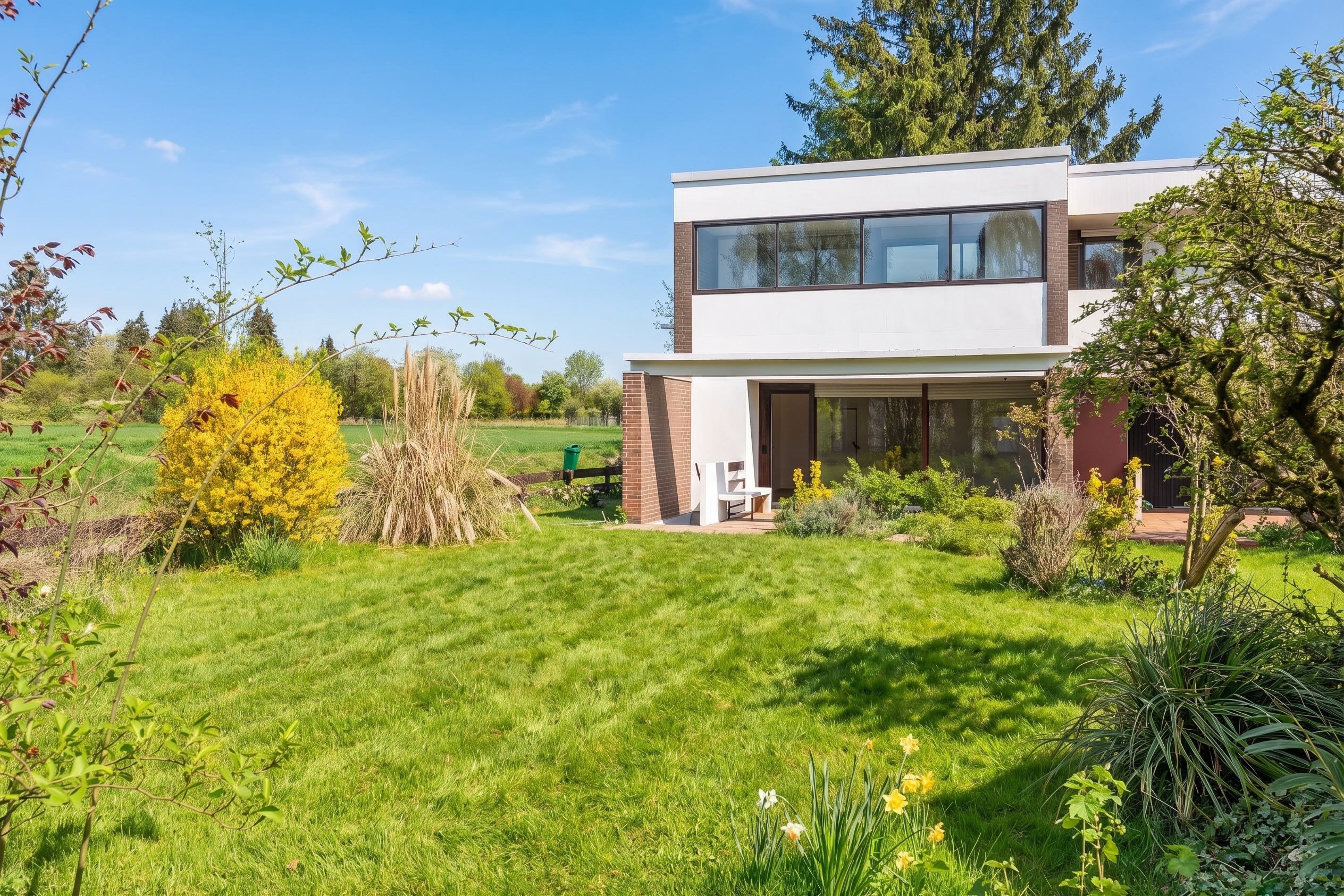 Family-friendly end-terrace house on the edge of fields with garden and Taunus view