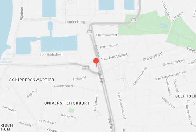 Map view of Antwerp, Belgium, with a red pin marking a location on Italiëlei near Van Aerdtstraat. Roads and neighborhoods are labeled.