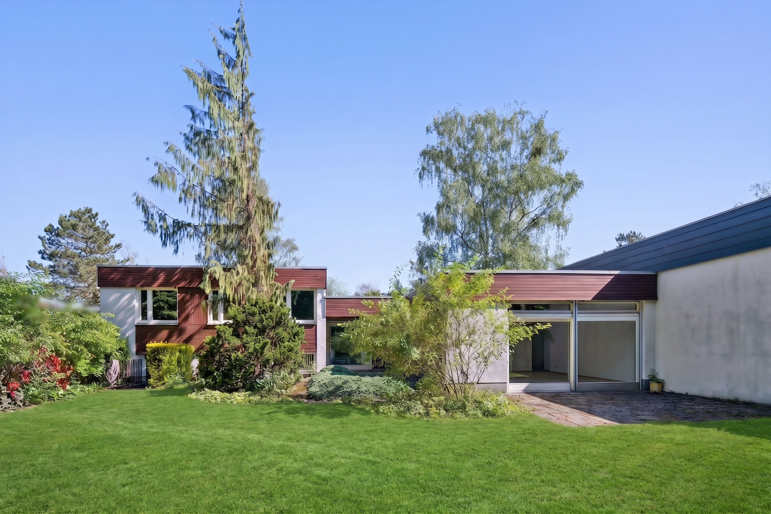 Exclusive retreat: spacious split-level bungalow with potential for redesign [AI-modified]