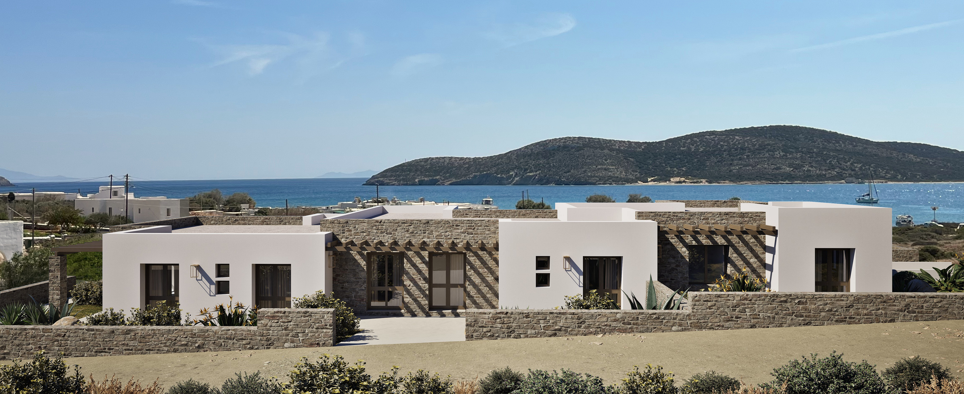 Contemporary semi-detached villa with private pool and sea views in Ag.Georgios, Antiparos