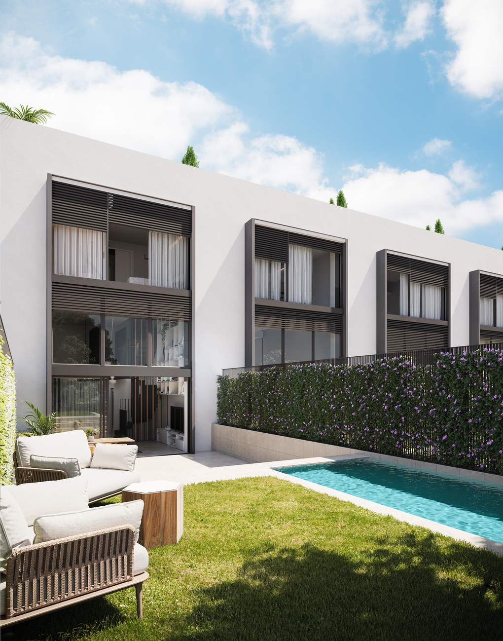 New-build house with a garden, swimming pool and private parking in Poble Nou