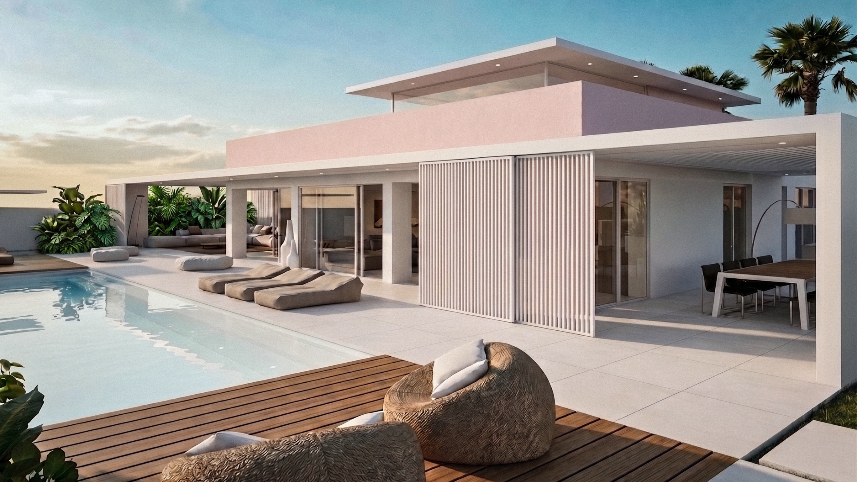 High-tech villa with swimming pool and private jetty