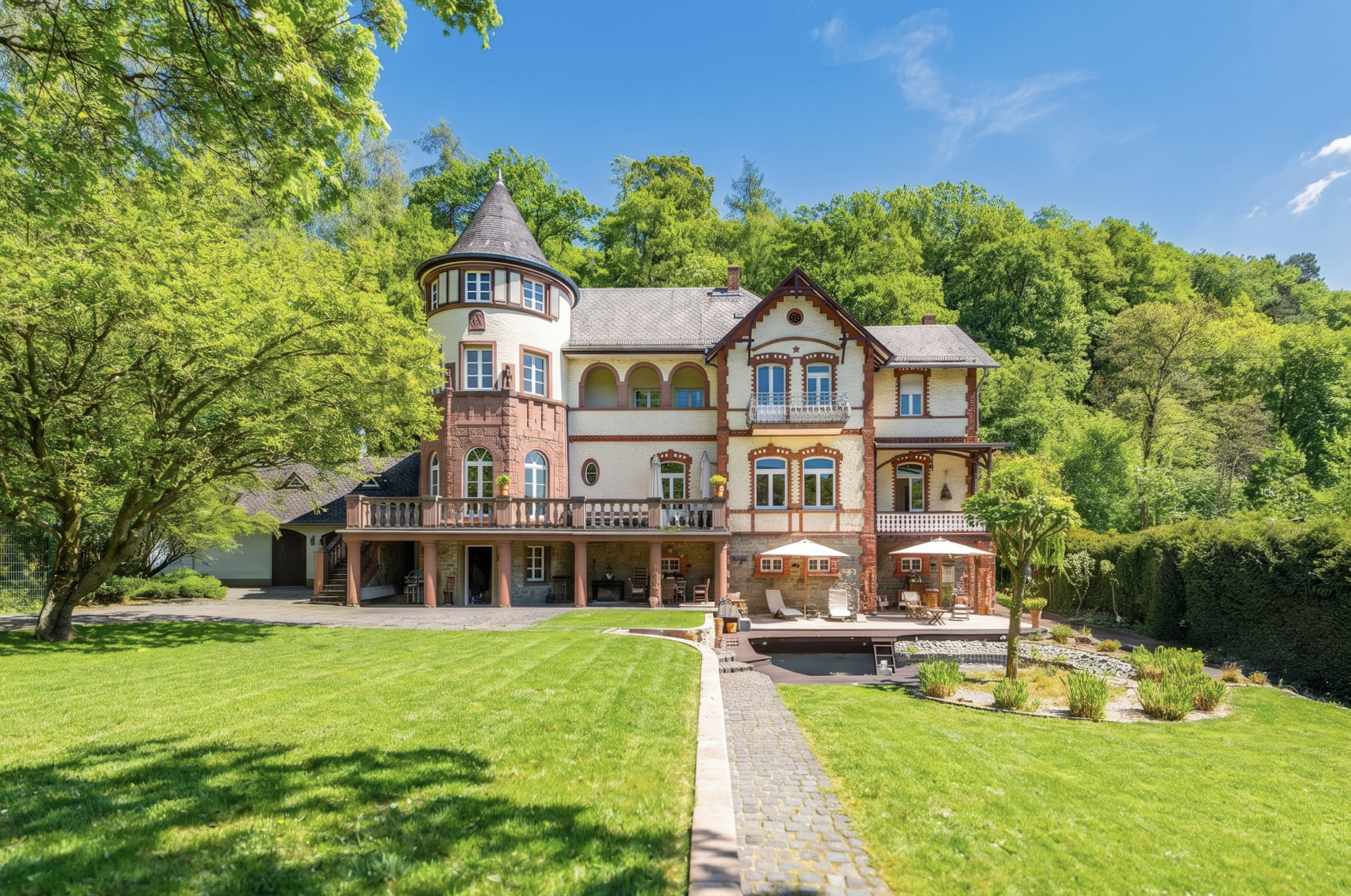 Historic villa with parkland grounds,  panoramic views and exceptional interior design
