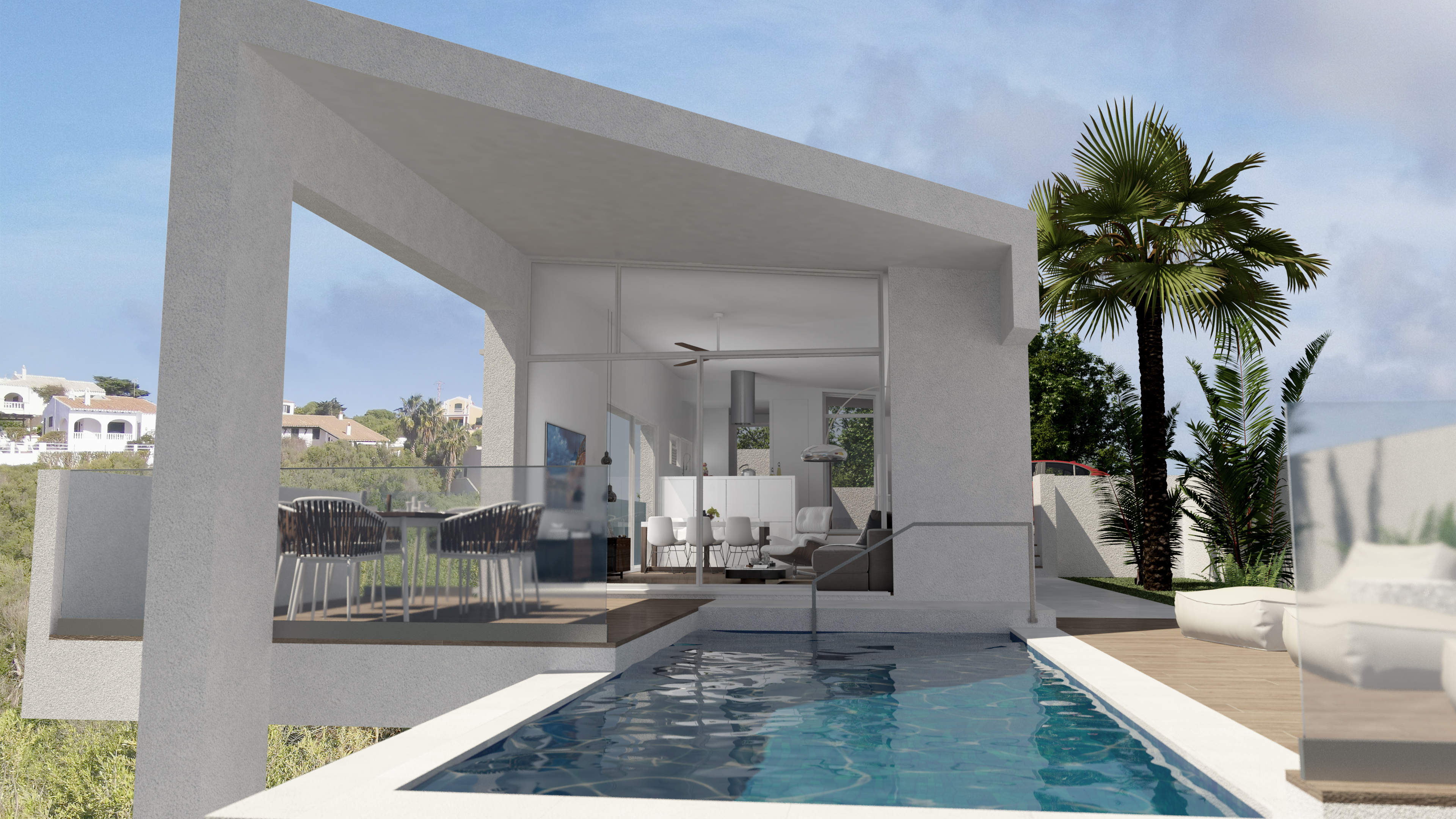 Vila contemporània amb piscina i vistes al port de Maó, Menorca