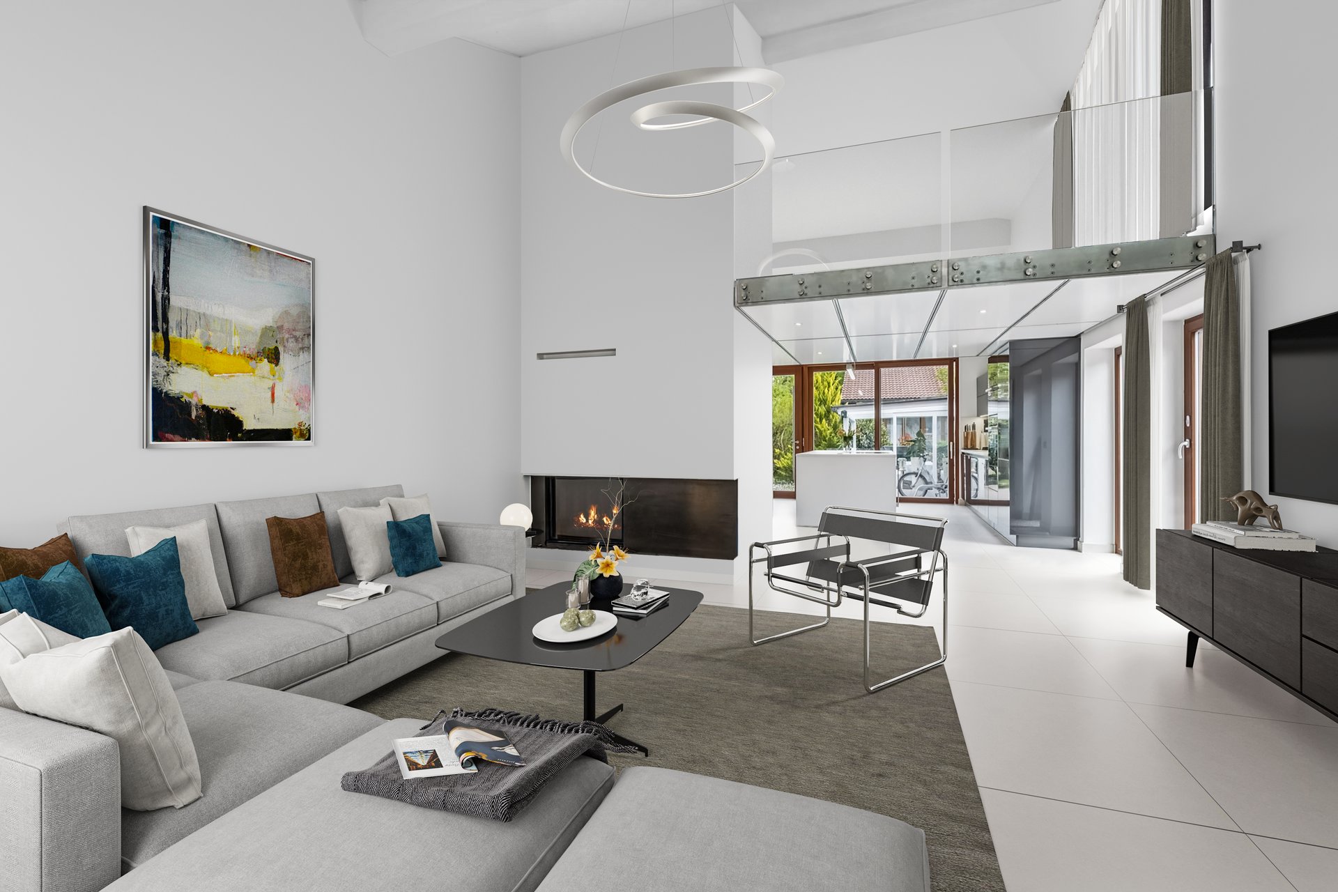 Architectural semi-detached house with gallery and light-filled living concept